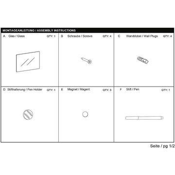 Melko Magnettafel Memoboard Weiß Glasmagnettafel Magnetboard Whiteboard Pinnwand, (Stück), Sicherheitsglas