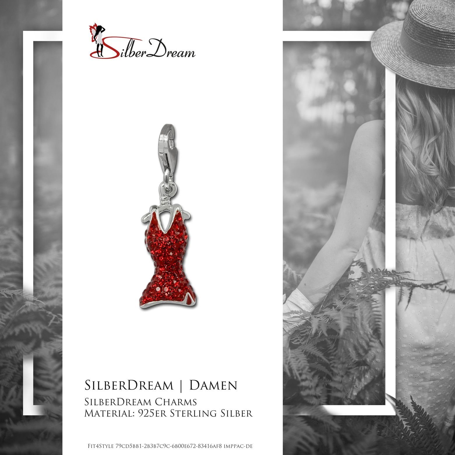 SilberDream Kleid Zirkonia SilberDream rot Sterling Charm Farbe: 925 Charmsanhänger Silber, rot 925, Charm-Einhänger Kleid,