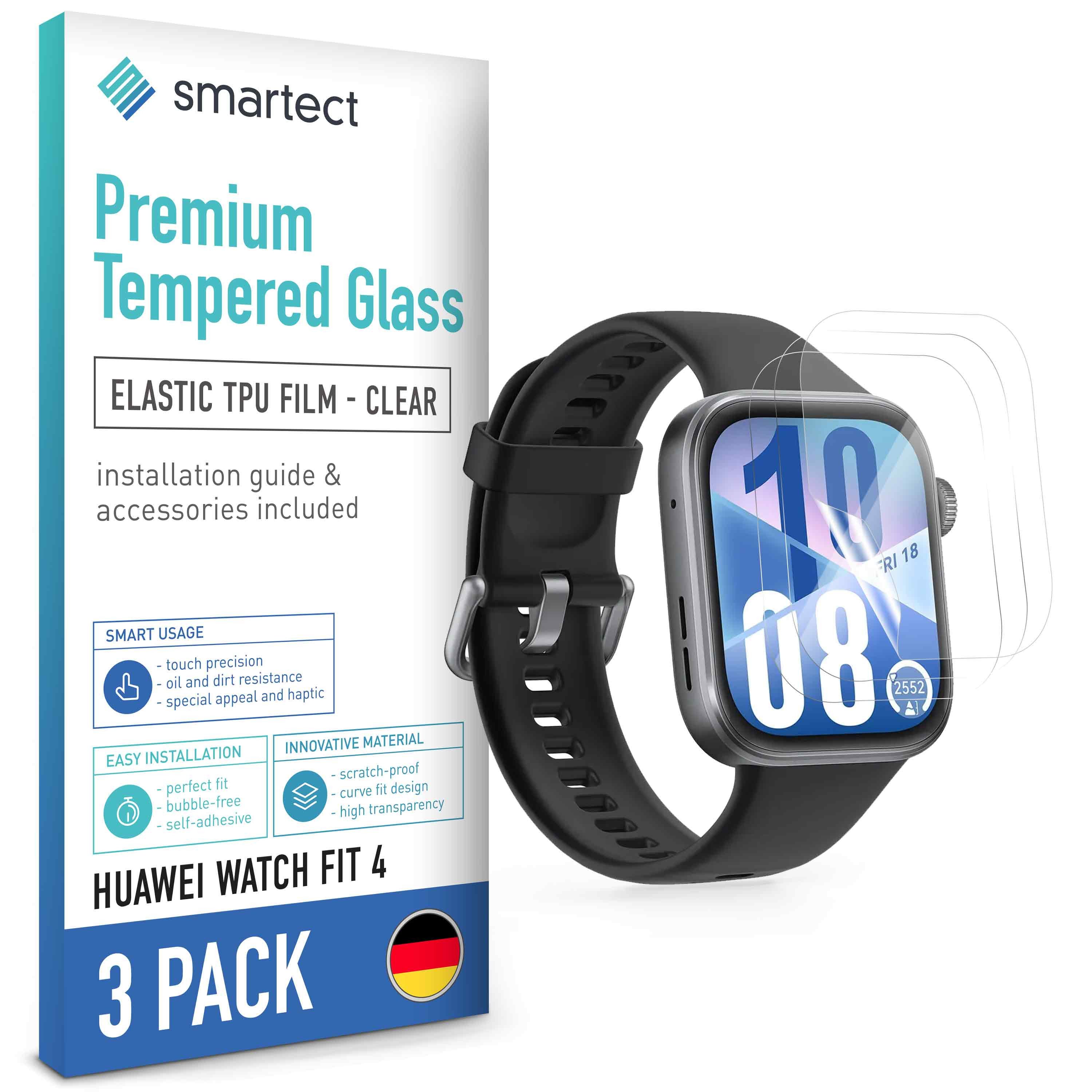 smartect Displayschutzfolie 3X TPU Schutzfolie Klar für Huawei Watch Fit 4 für Huawei Watch Fit 4, Set, 3 Stück, Ultra-klar, Kratzfest, Blasenfrei, Oleophob, Fingerabdruck kompatibel