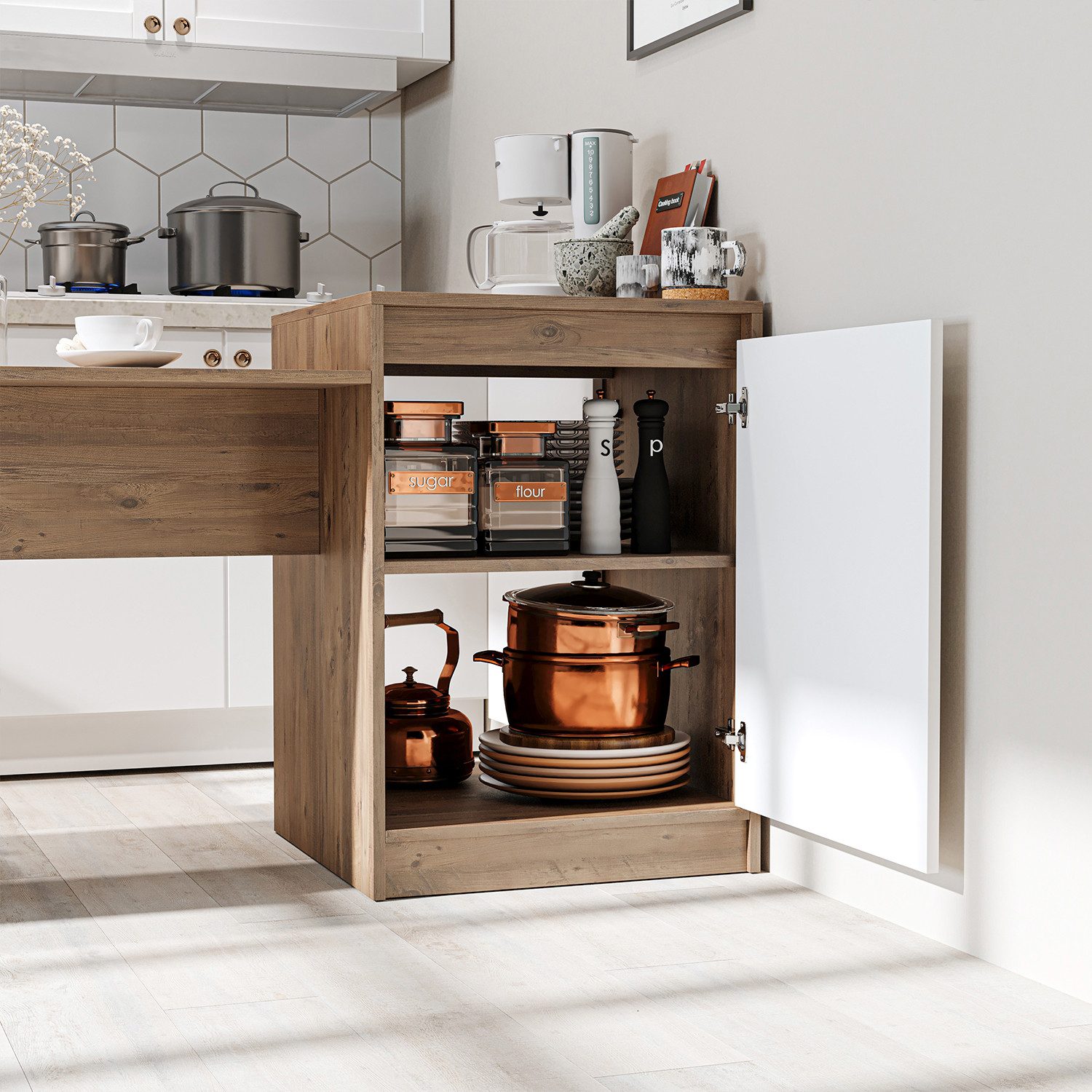 Roomart Küchentisch MILANO Kücheninsel 160 cm, Esstisch + Schrank in 4 Farben (Kücheninsel mit Esstisch, Küchentisch & Küchenschrank), Esstisch + Schrank kombin – Bild 4 von 5