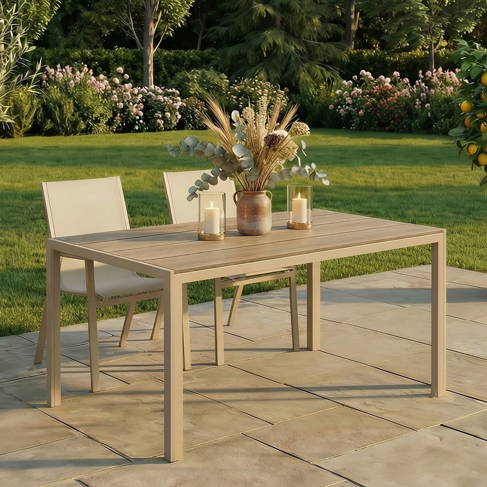 IDIMEX Gartentisch MONDELLO, Terrassentisch wetterfest 150x90 cm Champagner