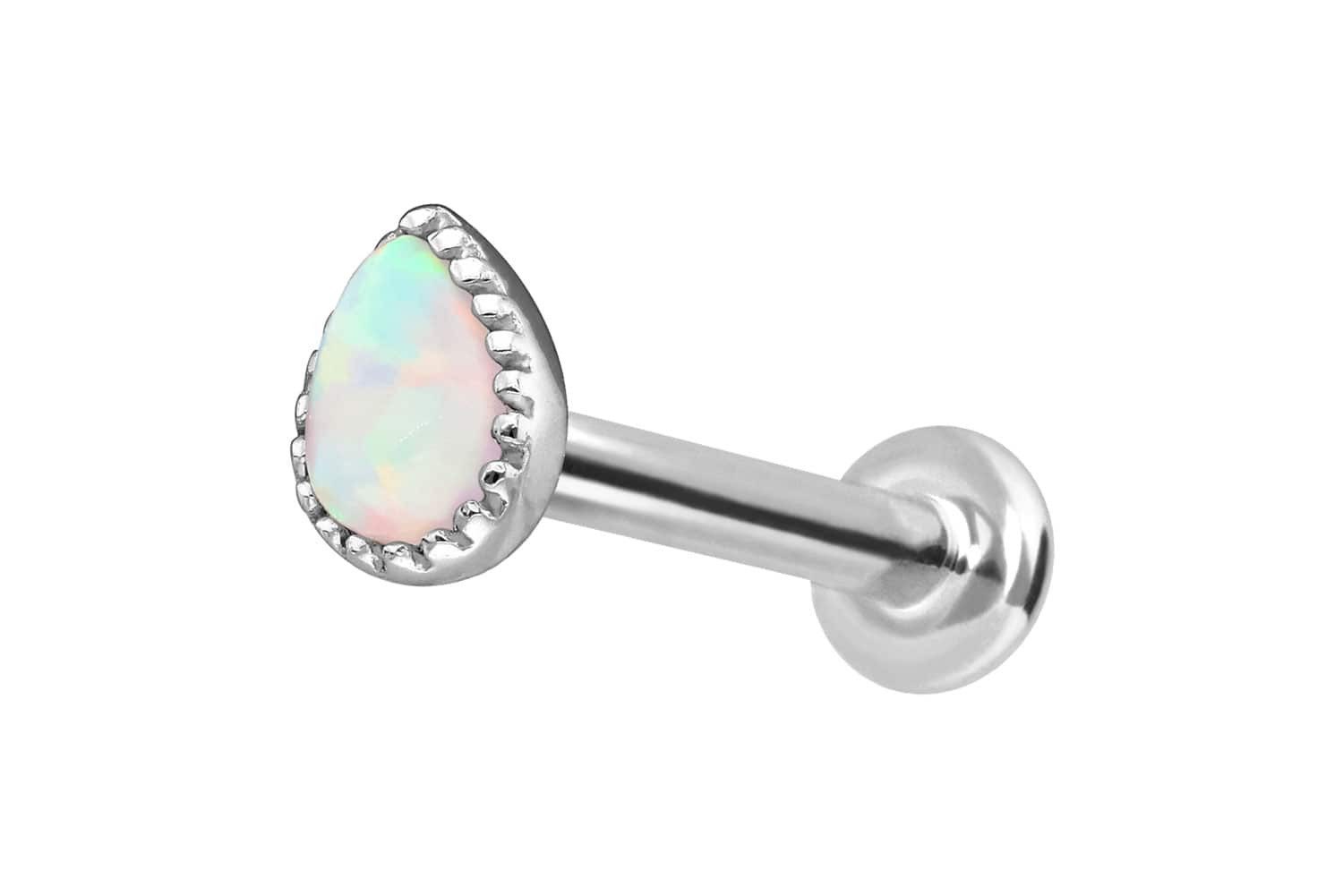 Piercing-Set 14 Karat Gold Labret mit Innengewinde SYNTHETISCHER OPALTROPFEN