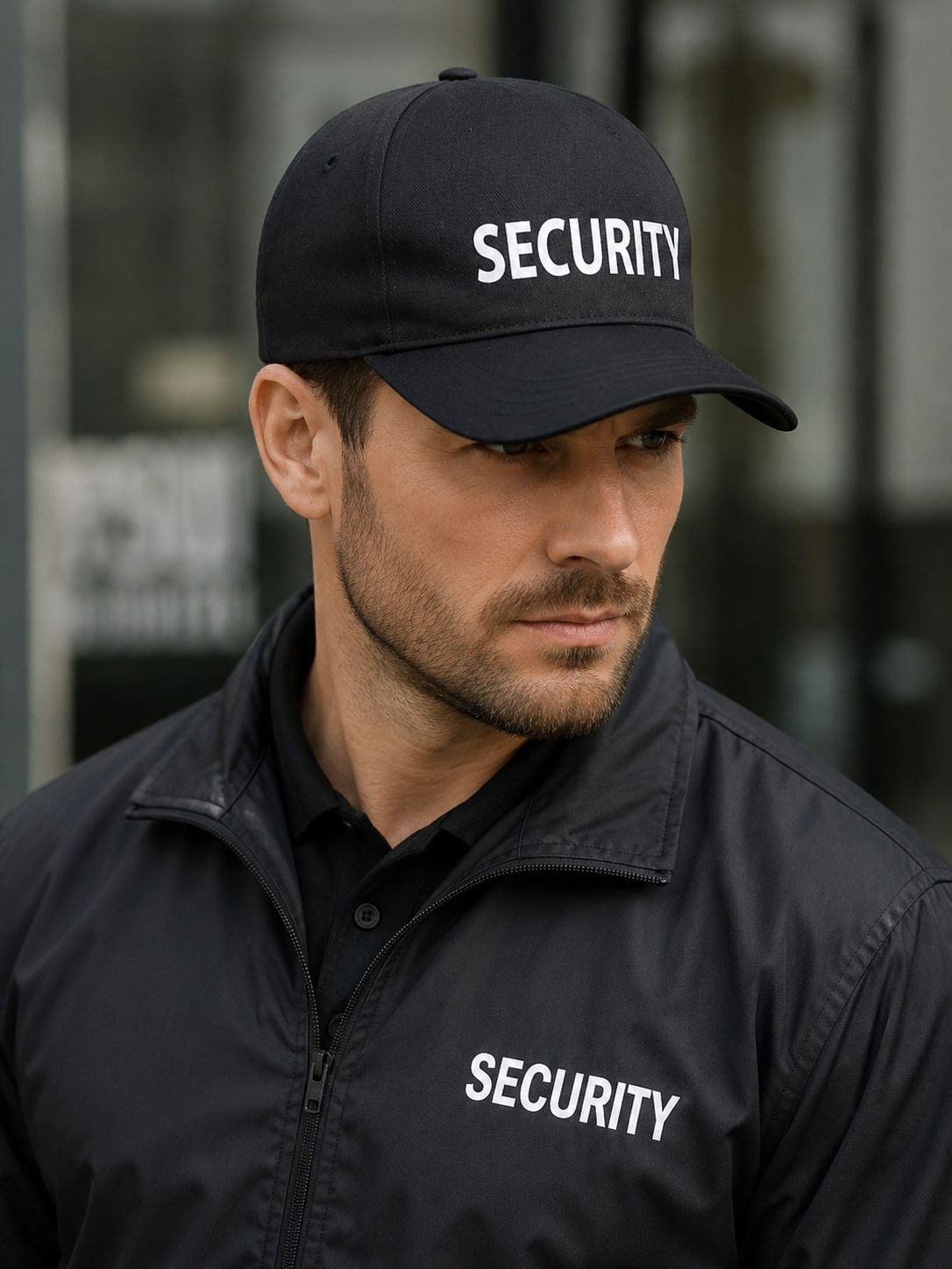 coole-fun-t-shirts Fitted Cap Security Cap Schwarz Reflexdruck Verstellbar Sicherheitsdienst Sicherheitsdienst Schirmmütze Käppi Sonnenschutz