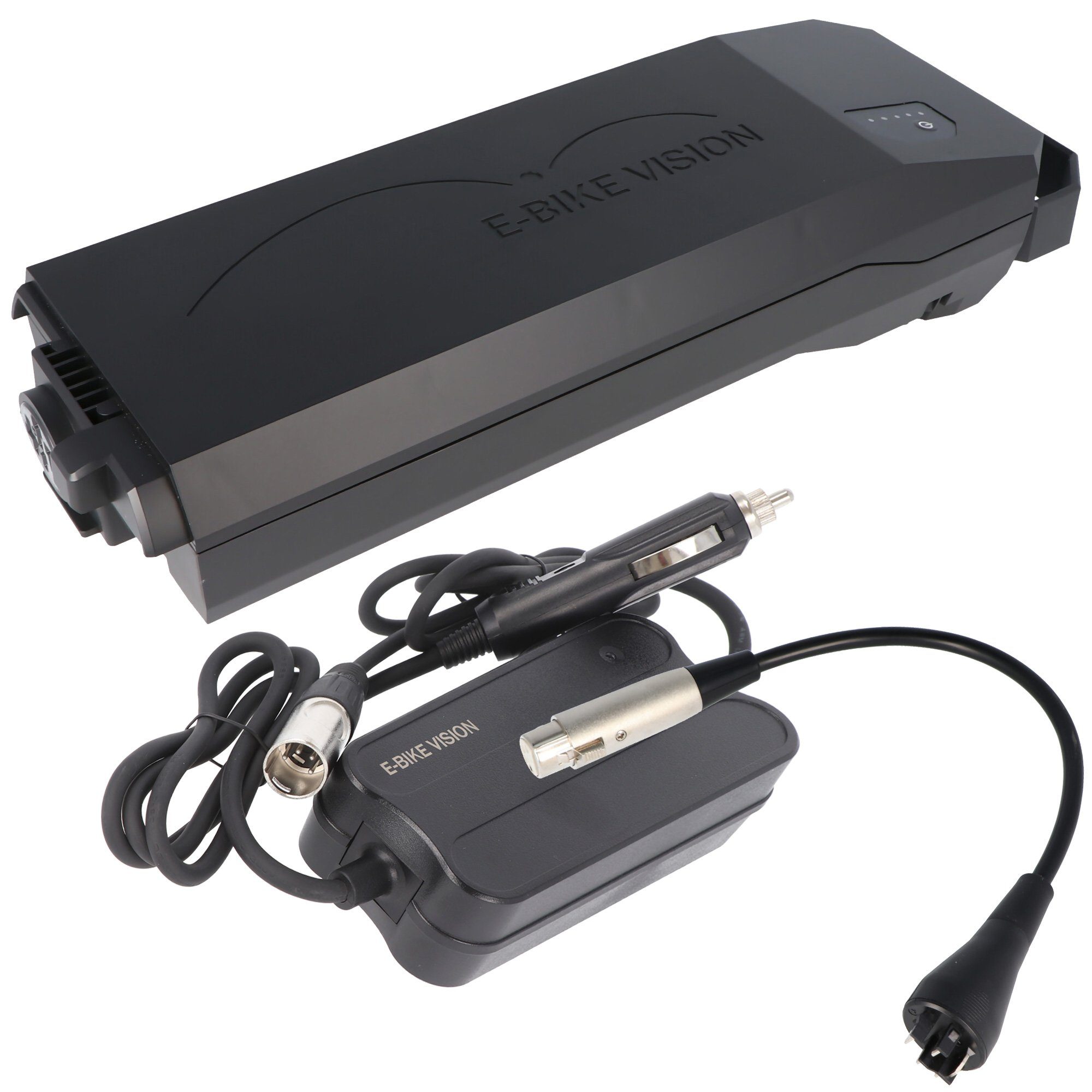 E-Bike Vision Gepäckträger Power Pack E-Bike Akku lite inkl. Kfz-Ladegerät und Lade Akku 10000 mAh (12,0 V)