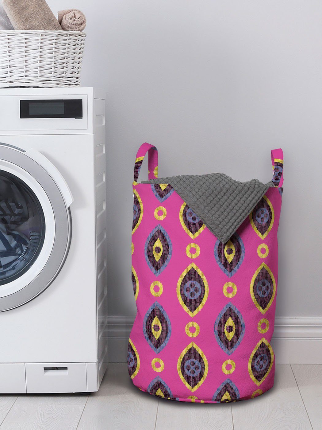 Waschsalons, Kordelzugverschluss mit für Griffen Gelb Wäschesäckchen Lila Abakuhaus Geometric Wäschekorb und Design