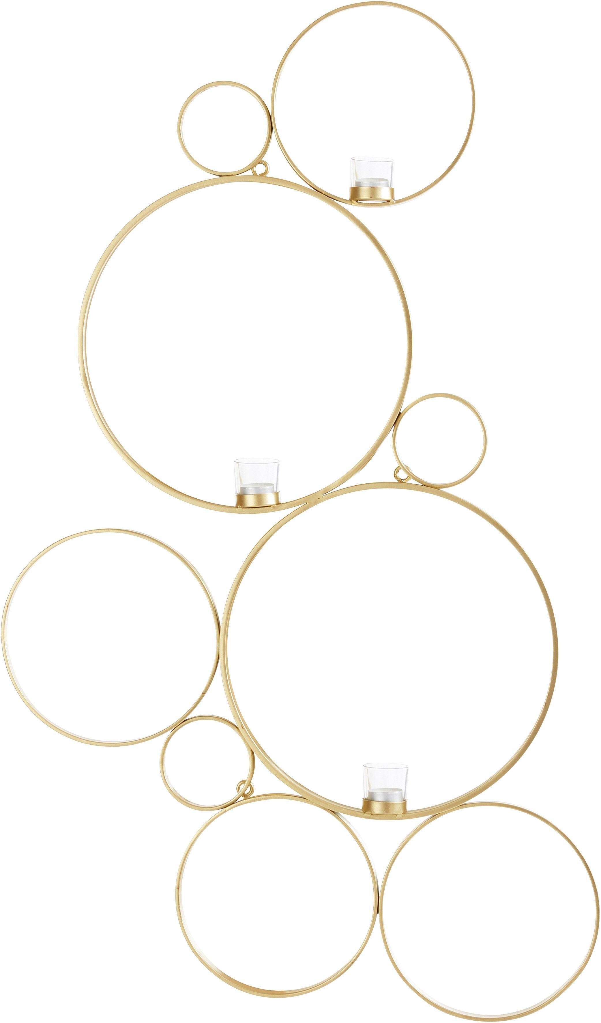 Leonique Wandkerzenhalter »Kreise, gold«, Kerzen-Wandleuchter, Wanddeko, mit 3 Teelichthalter, dekorativ im Wohnzimmer & Schlafzimmer-kaufen