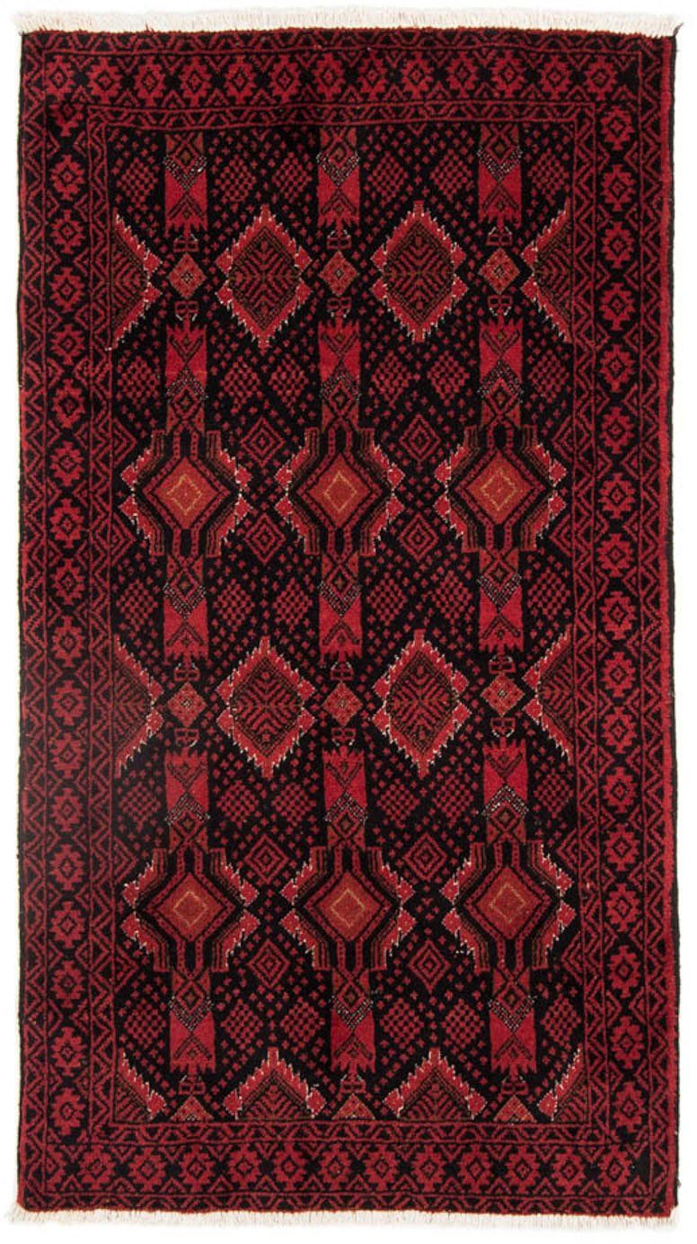 Hochflor-Läufer Belutsch Durchgemustert Rosso scuro 182 x 102 cm, morgenland, rechteckig, Höhe: 8 mm, Handgeknüpft