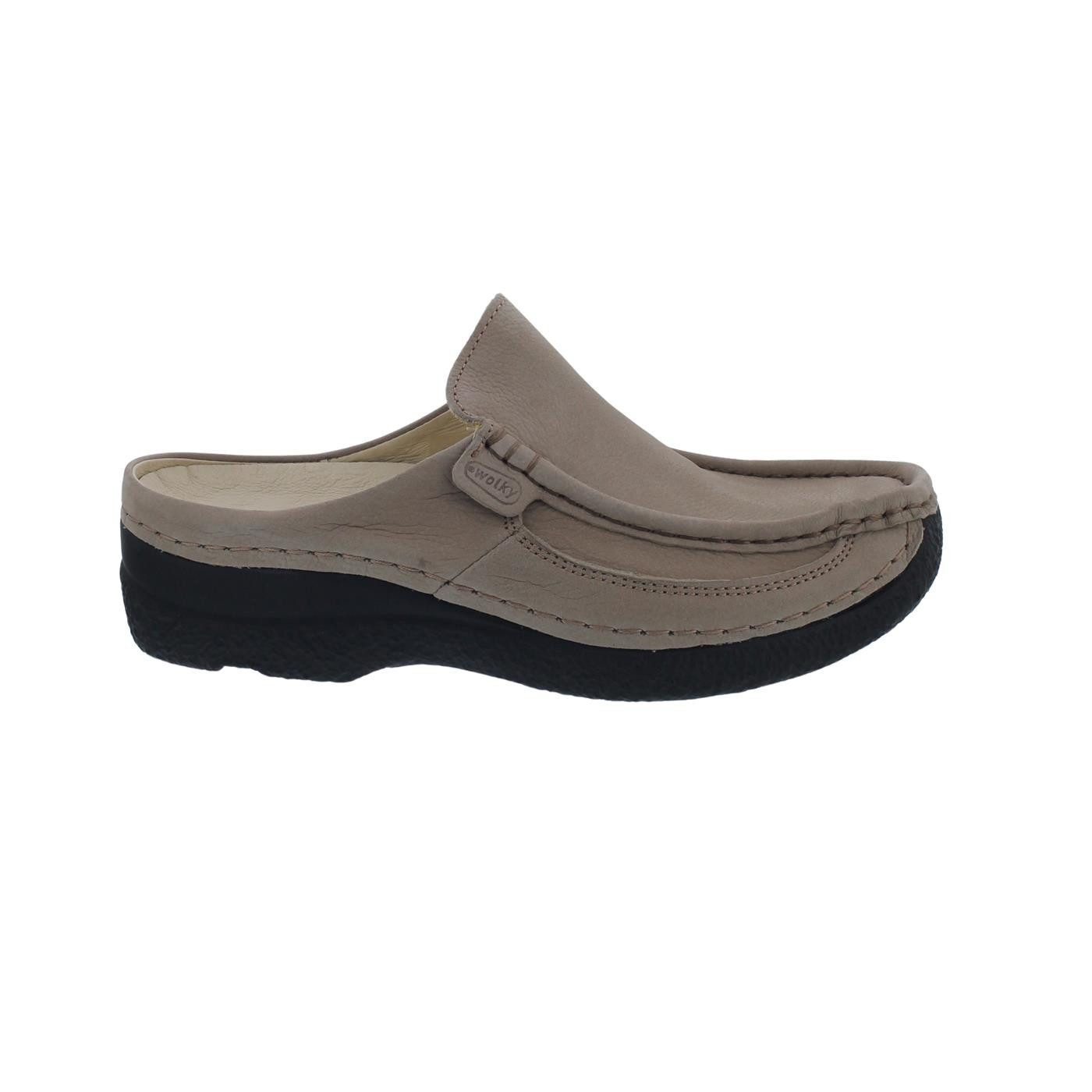 Wolky Roll Slide Clog, Antique nubuck, Safari (Beige), Wechselfußbett, Clog