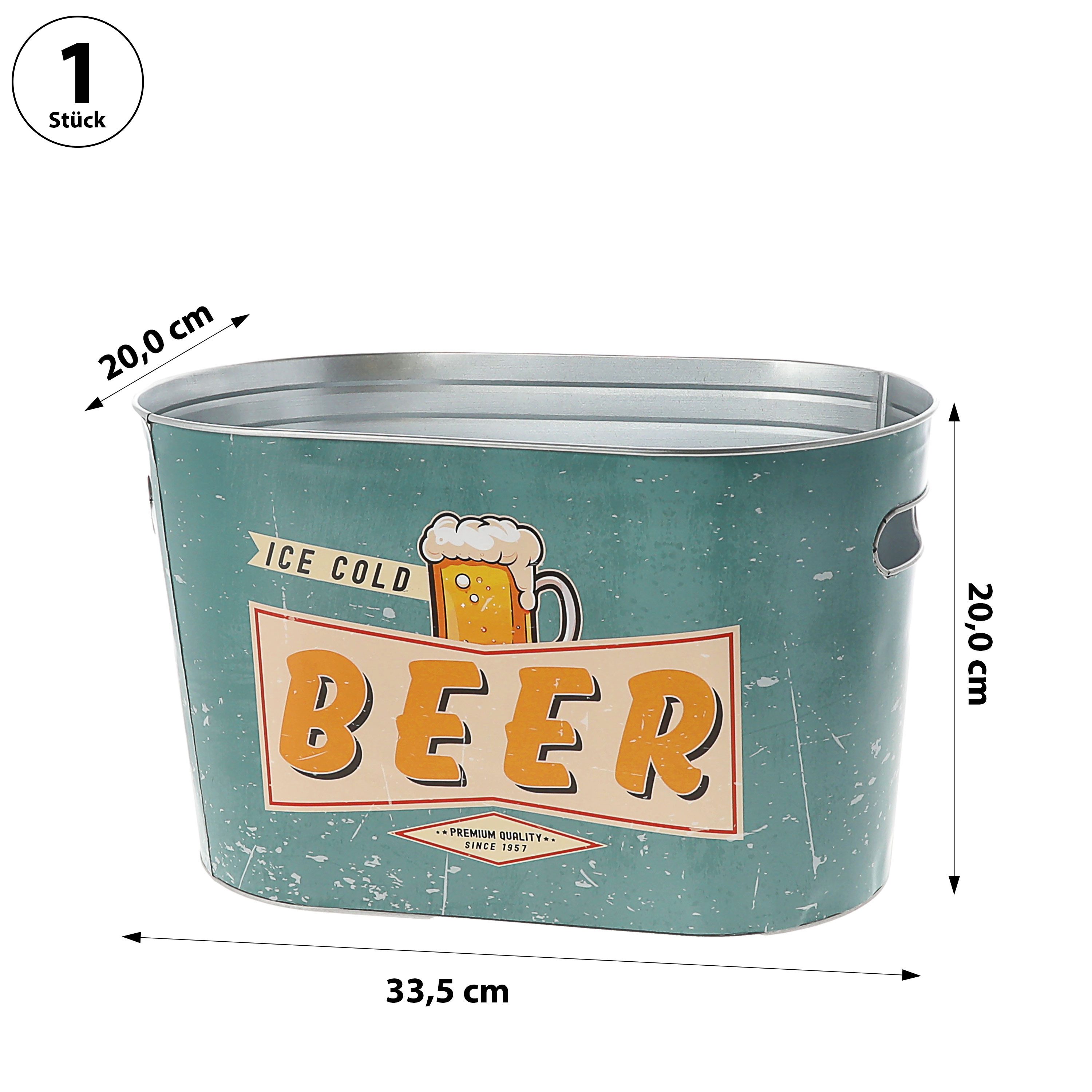 CEPEWA Eiseimer Bierkühler Eimer 'Ice cold Beer' 34x20cm Stahlblech Retro-Design Kübel