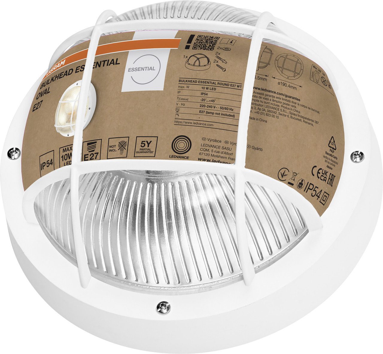 Osram Wandleuchte Osram LED Wandleuchte Bulkhead Essential Round E27, Ohne Leuchtmittel, Nicht dimmbar ohne Bewegungsmelder