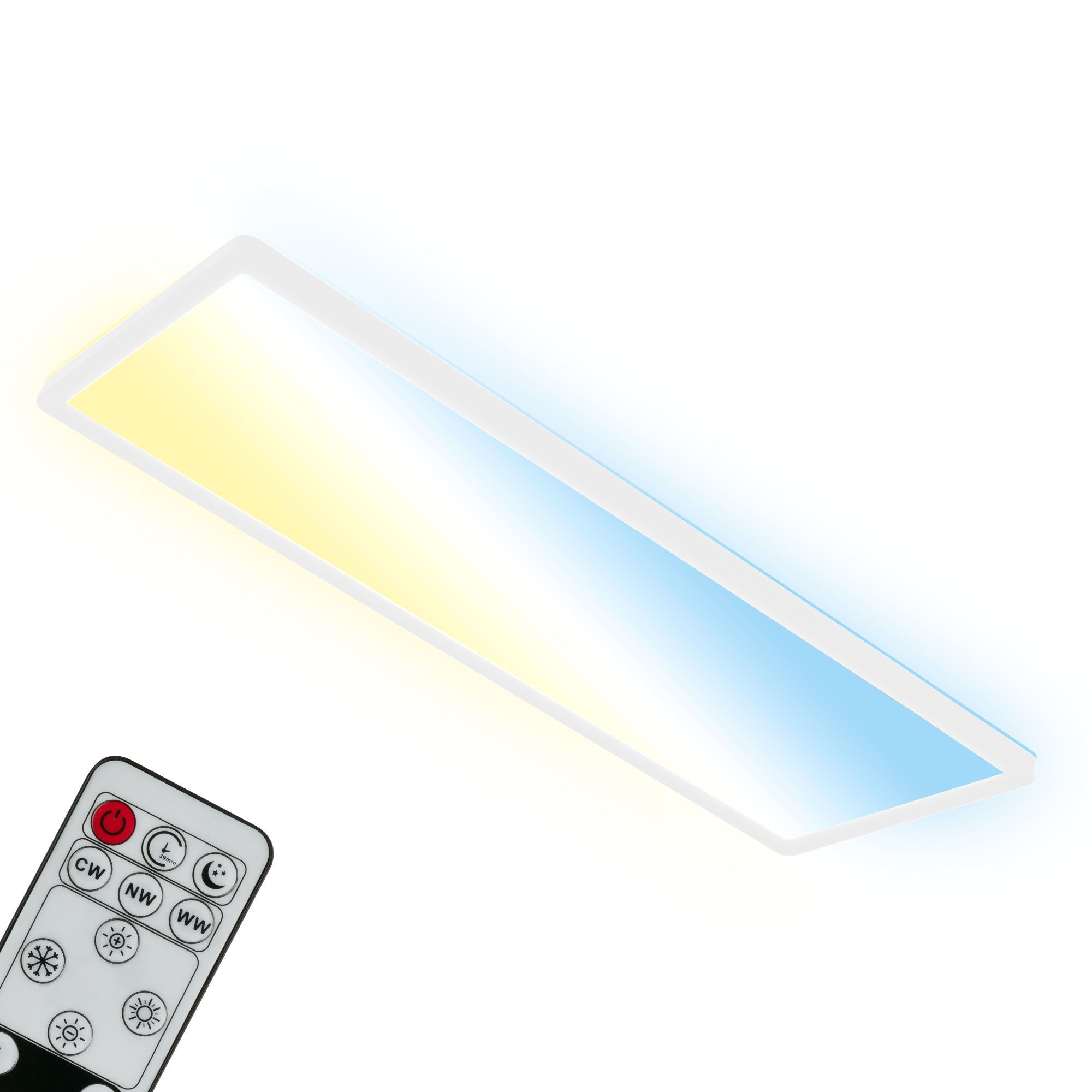 Briloner Leuchten LED Panel Küche Warmweiß, Fernbedienung, Schlafzimmer, CCT 58x20x3cm, Neutralweiß, Wohnzimmer, Tageslichtweiß, Deckenlampe, verbaut, dimmbar, Farbtemperatursteuerung, fest 7403-016, 23W, Kaltweiß, Farbwechsler, ultraflach, Licht, indirektes LED Weiß