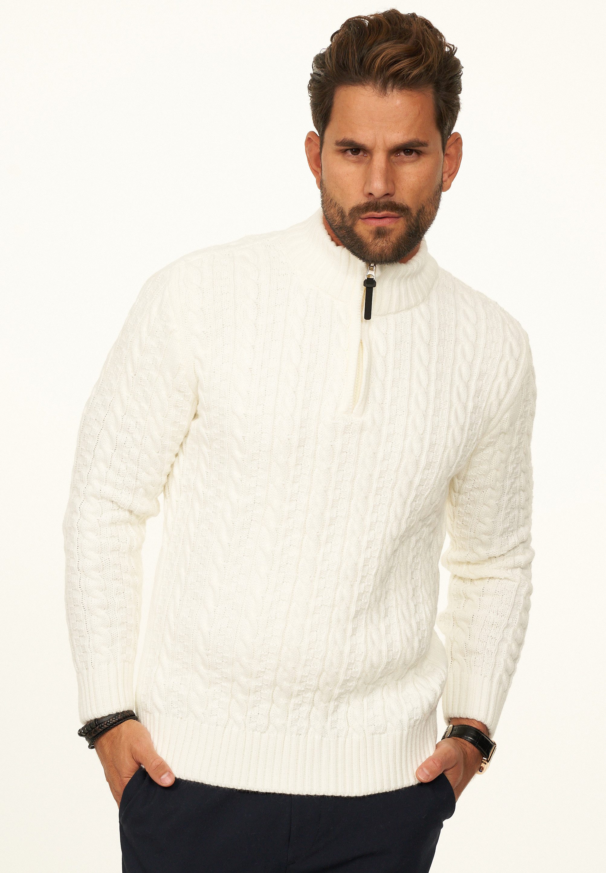 Strickpullover als Grobstrick Troyer Pulli mit Zopfmuster für Herren