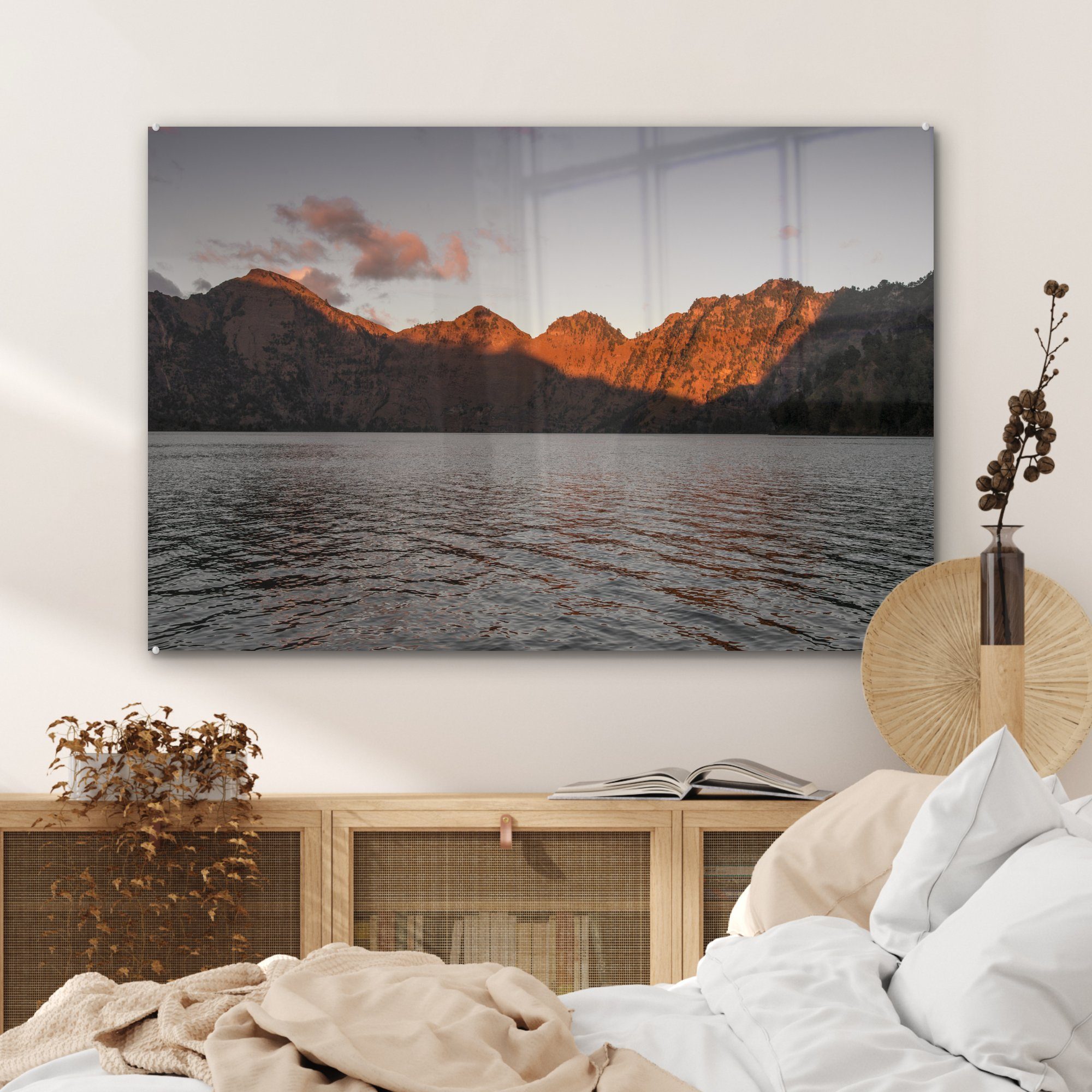 MuchoWow Sonnenuntergang Vulkanlandschaft Acrylglasbilder Schlafzimmer Gunung Rinjani in St), am (1 der in, Wohnzimmer & Acrylglasbild