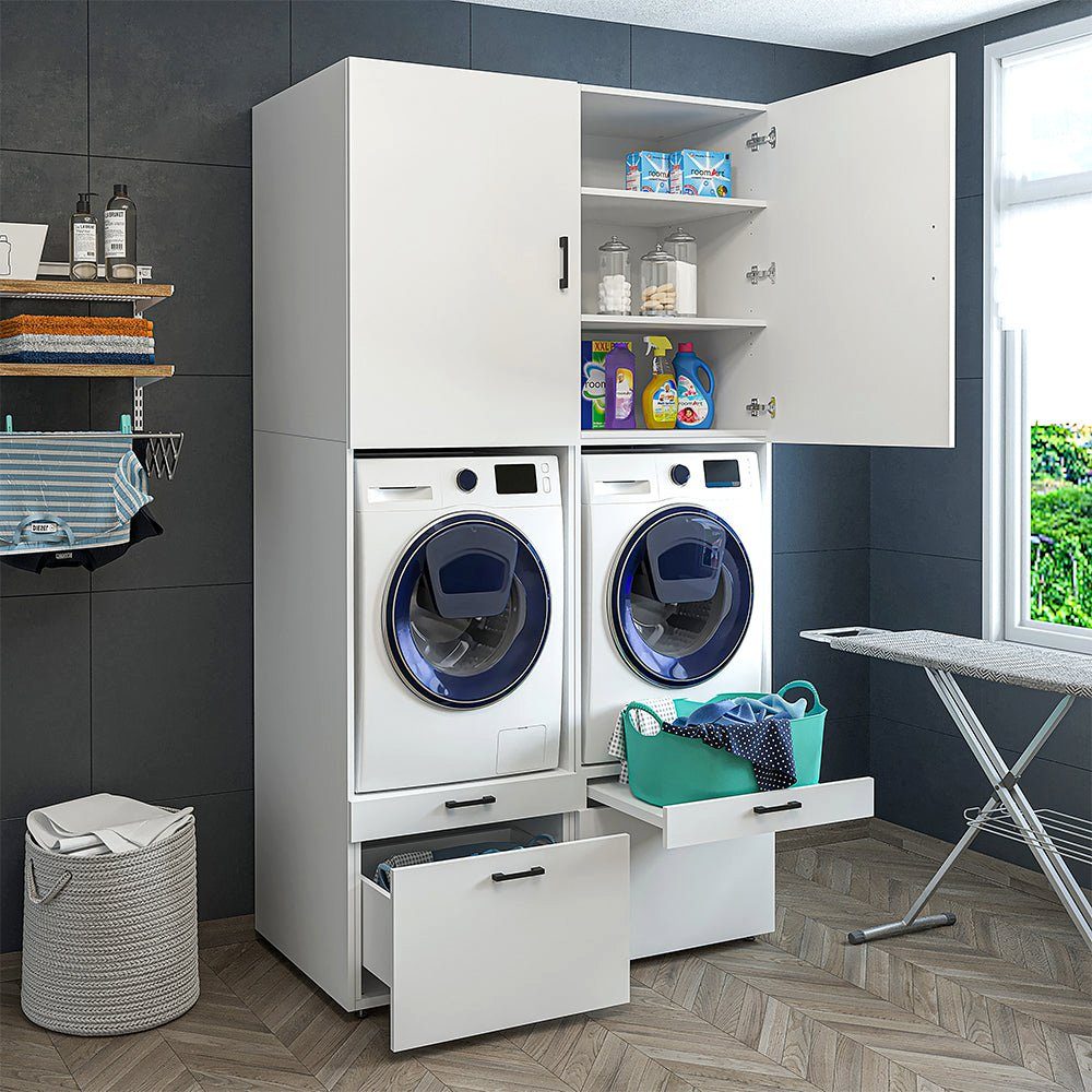 Schrankaufsätzen weiß Roomart Waschmaschinenumbauschrank | mit Waschturm Mehrzweckschrank) Schwarz (Waschmaschinenschrank