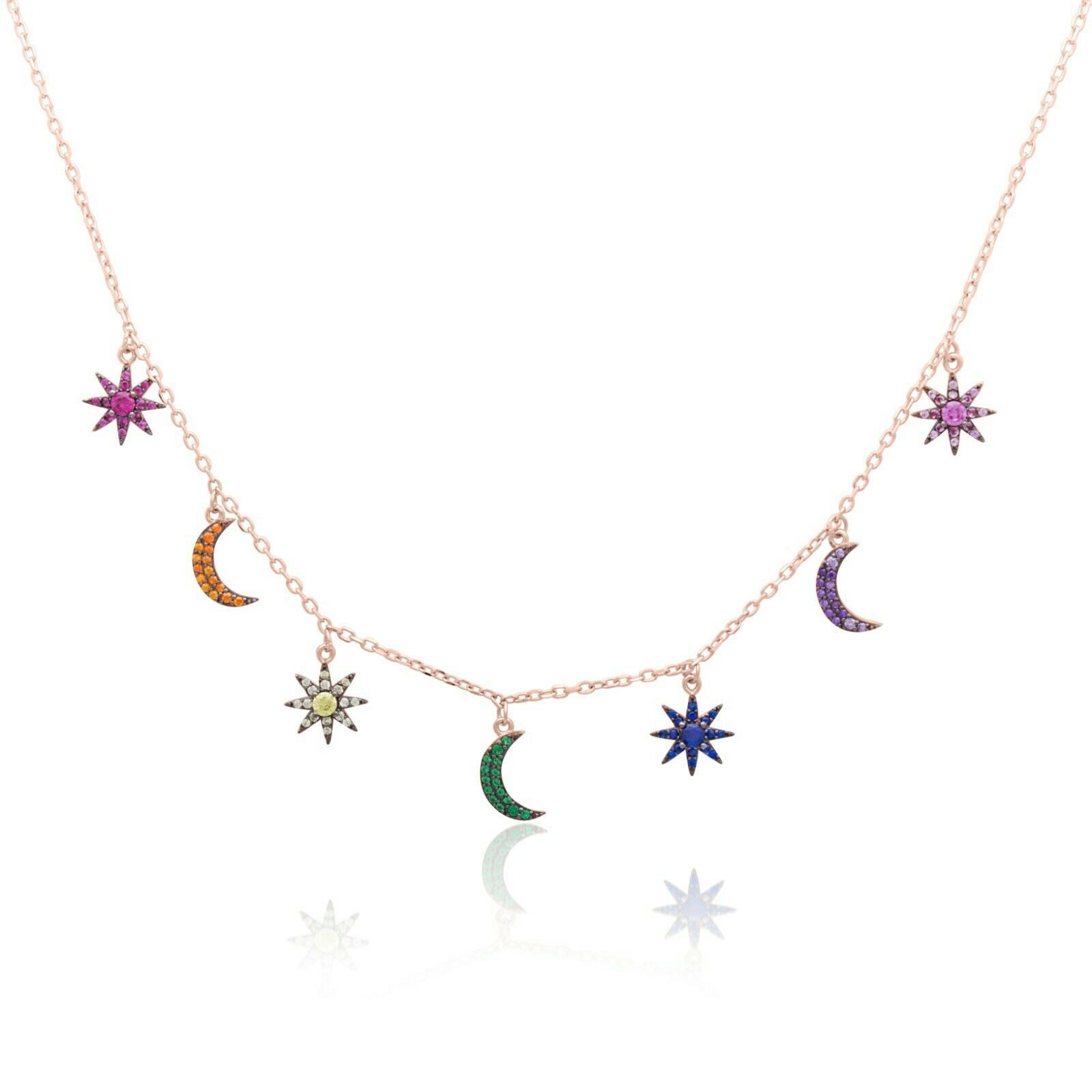 Tony Fein Kette mit Anhänger Sonne Mond Sterne Kette 585 Rosévergoldet 40-44 cm, Made in Italy