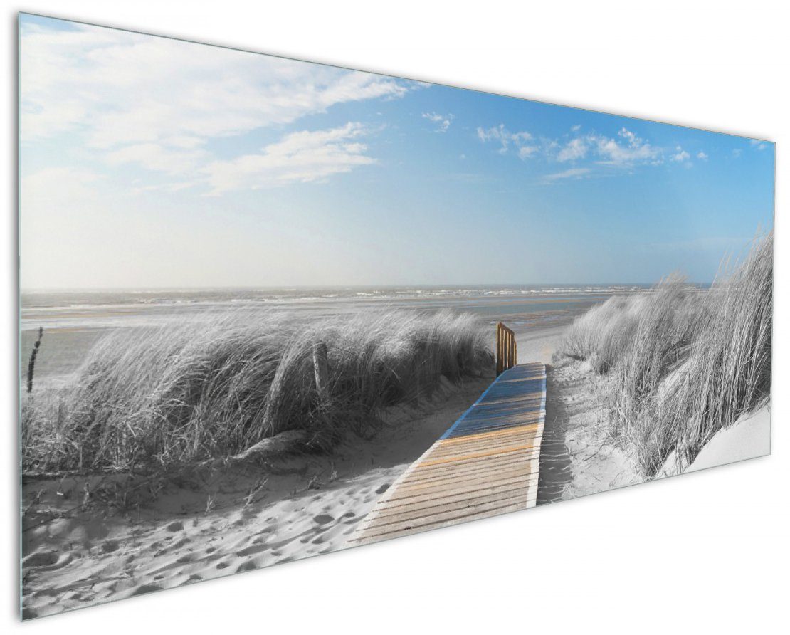 Strand Auf schwarz-weiß in Küchenrückwand dem (1-tlg) Holzweg zum Optik, Wallario