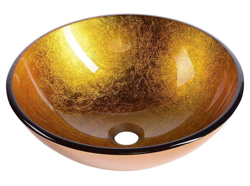 Sapho Waschtisch AGO Glas-Waschbecken zum Aufsetzen Durch. 42cm, Goldorange, Sapho-2501-19