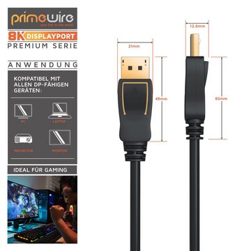 Primewire Audio- & Video-Kabel, DisplayPort, DP 2.0 (100 cm), Monitorkabel 8K 7680 x 4320 @ 60Hz, 4K 3840 x 2160 @ 120Hz, DSC, 1m