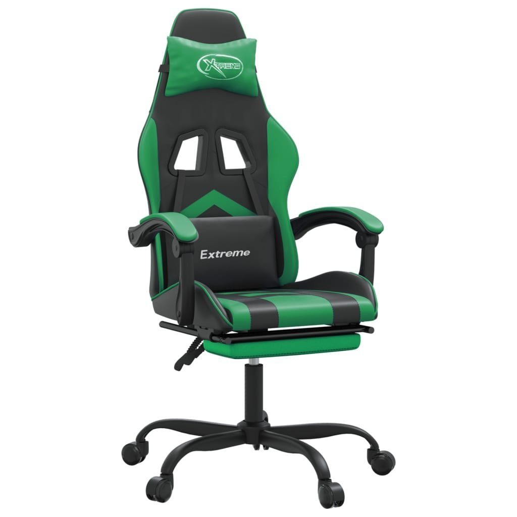 (1 und und grün vidaXL Gaming-Stuhl St) Gaming-Stuhl Schwarz Fußstütze mit Kunstleder Schwarz Grün Schwarz Drehbar & | grün