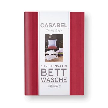 Bettwäsche Casabel Bettwäsche-Set aus Mako-Satin - Streifig - Bordeaux, Brielle, 2 teilig, Mit Reißverschluss, 100% Baumwolle