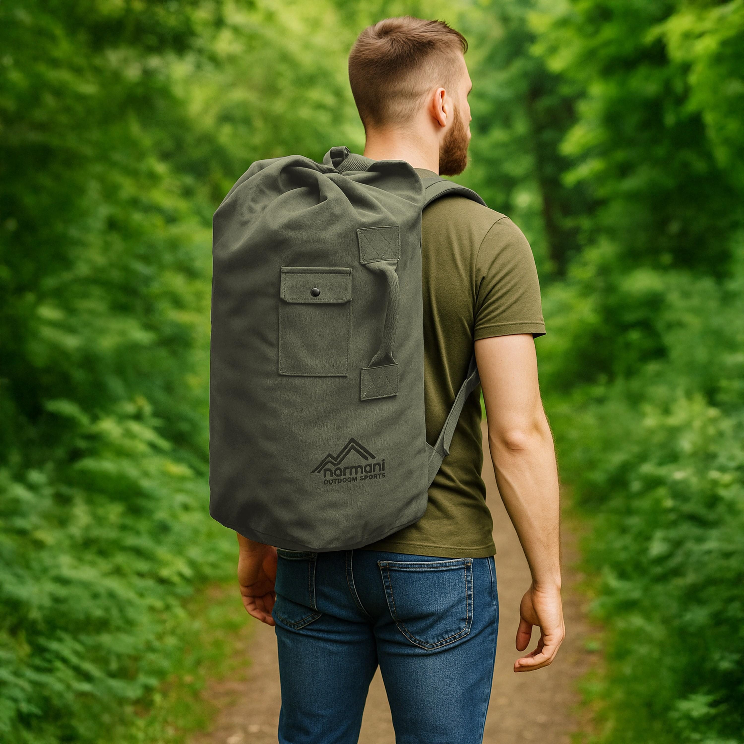 normani Packsack Canvas-Seesack 90 l Submariner 90, Duffle Bag Rucksack mit Doppelgurt und Metallverschluss – Bild 4 von 4
