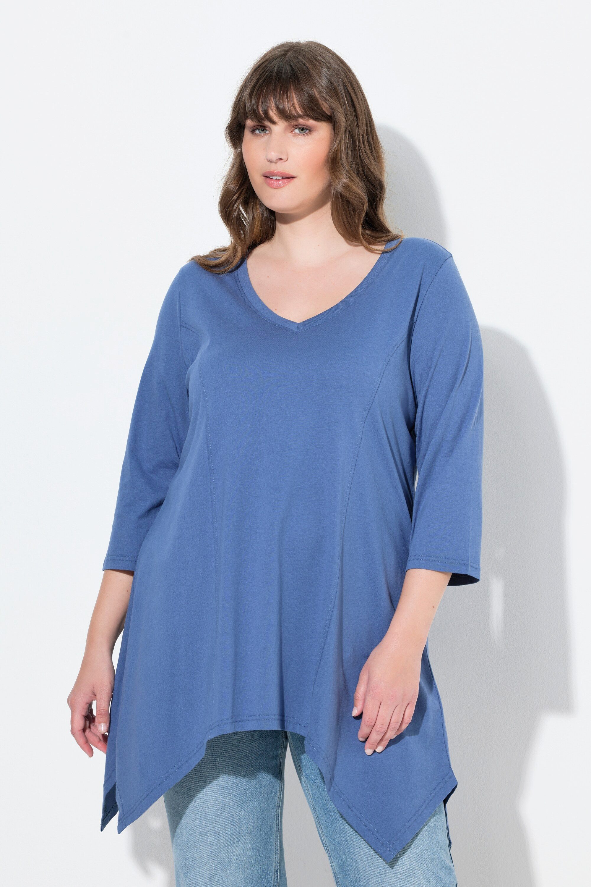 Ulla Popken T-Shirt Shirt Zipfelsaum V-Ausschnitt günstig online kaufen