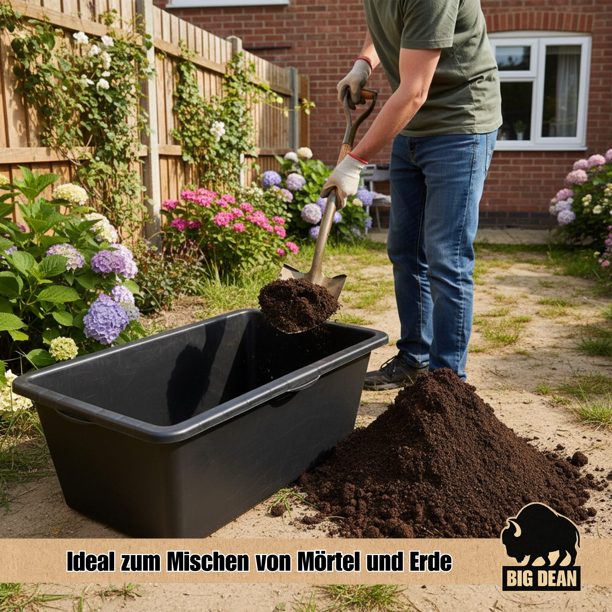 BigDean Mörtelkübel Stabil 90 Liter eckig Made in Europe, (Stück, 1-tlg., Mörtelkübel), Frostsicher, UV-beständig, wetterfest