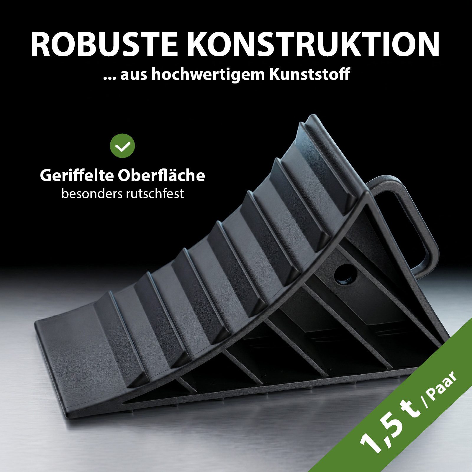 TRUTZHOLM Auffahrrampe 4x Unterlegkeil mit Griff 1,5 t je Paar Radkeil Kunststoff Bremskeil (4-St., 4er Set), Hohe Tragkraft, rutschfeste Oberfläche, mit praktischem Griff