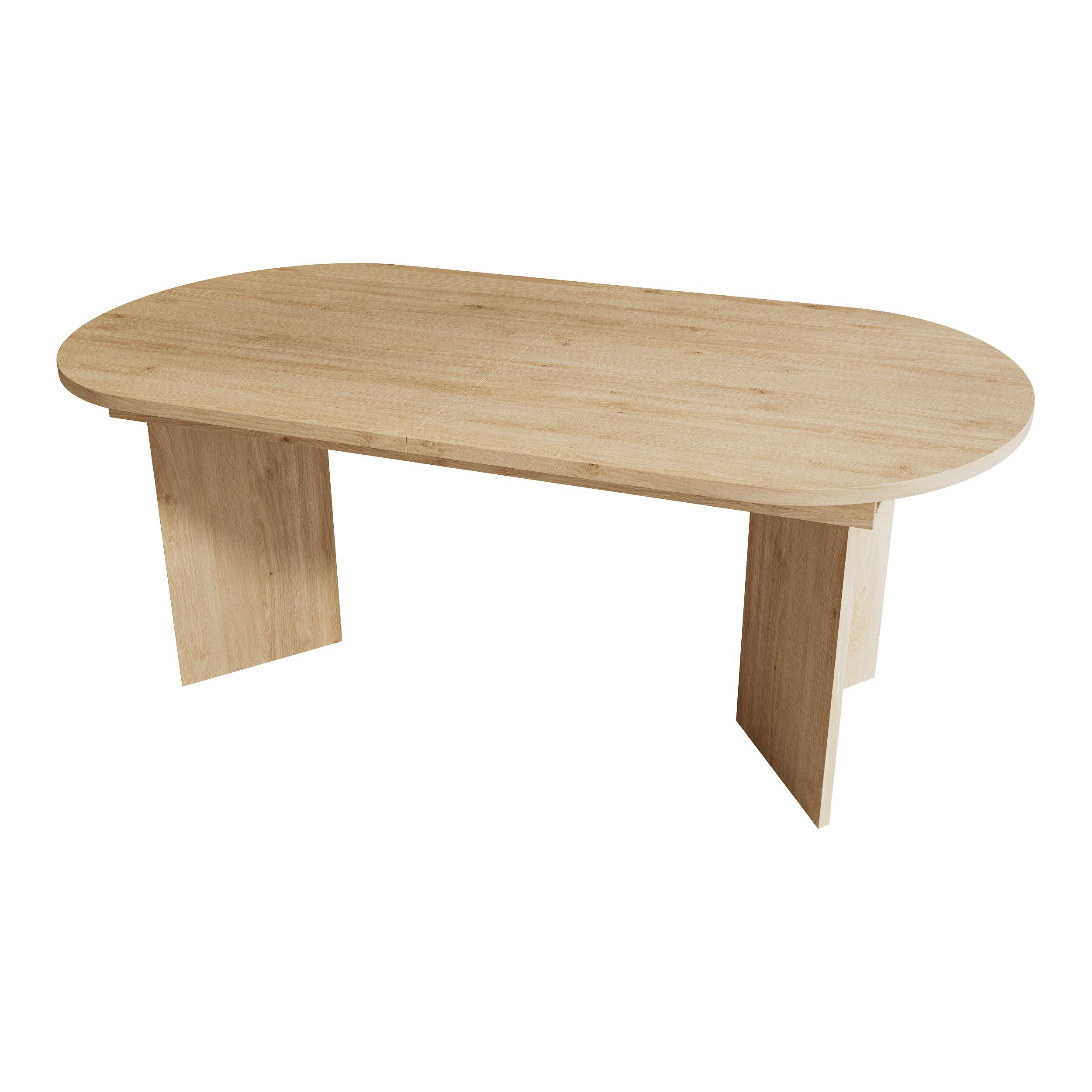 Flieks Esstisch (Länge 160-200/T90/H75 cm, 1-St., 1 Tisch), ausziehbarer Küchentisch ovaler Tisch Holzoptik, Eichenfarbe