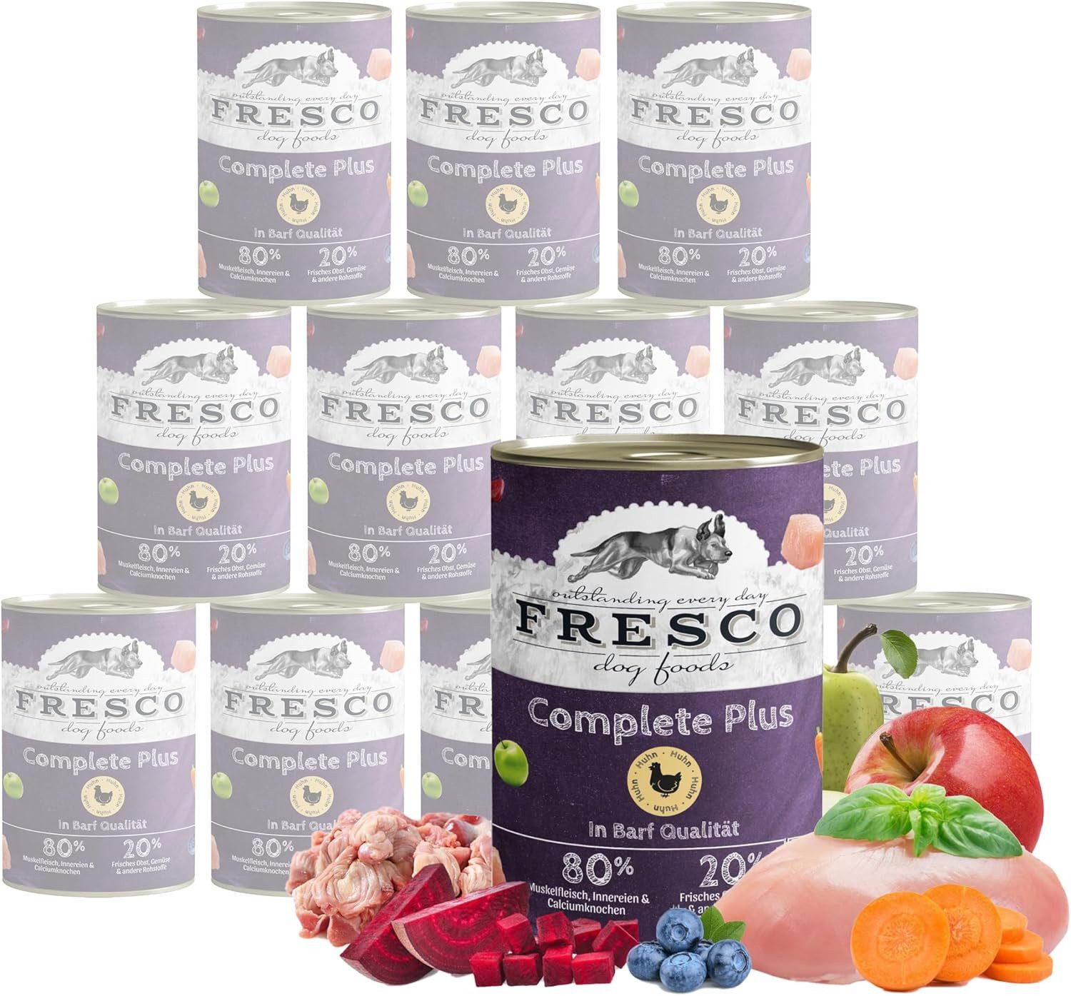 Fresco Dog NassBarf Premium Hundefutter Nass 12 x 400g, Huhn, Nassfutter für: Hunde, getreidefrei, zuckerfrei, hoher Fleischanteil