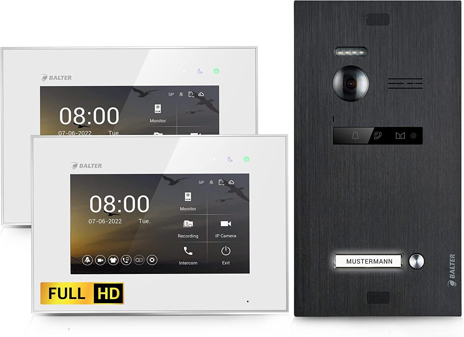 Balter Video-Türsprechanlage EVO HD für 1 Familienhaus, 2x Monitore, Full HD, 2-Draht, Schwarz (Komplettset, 2-tlg)