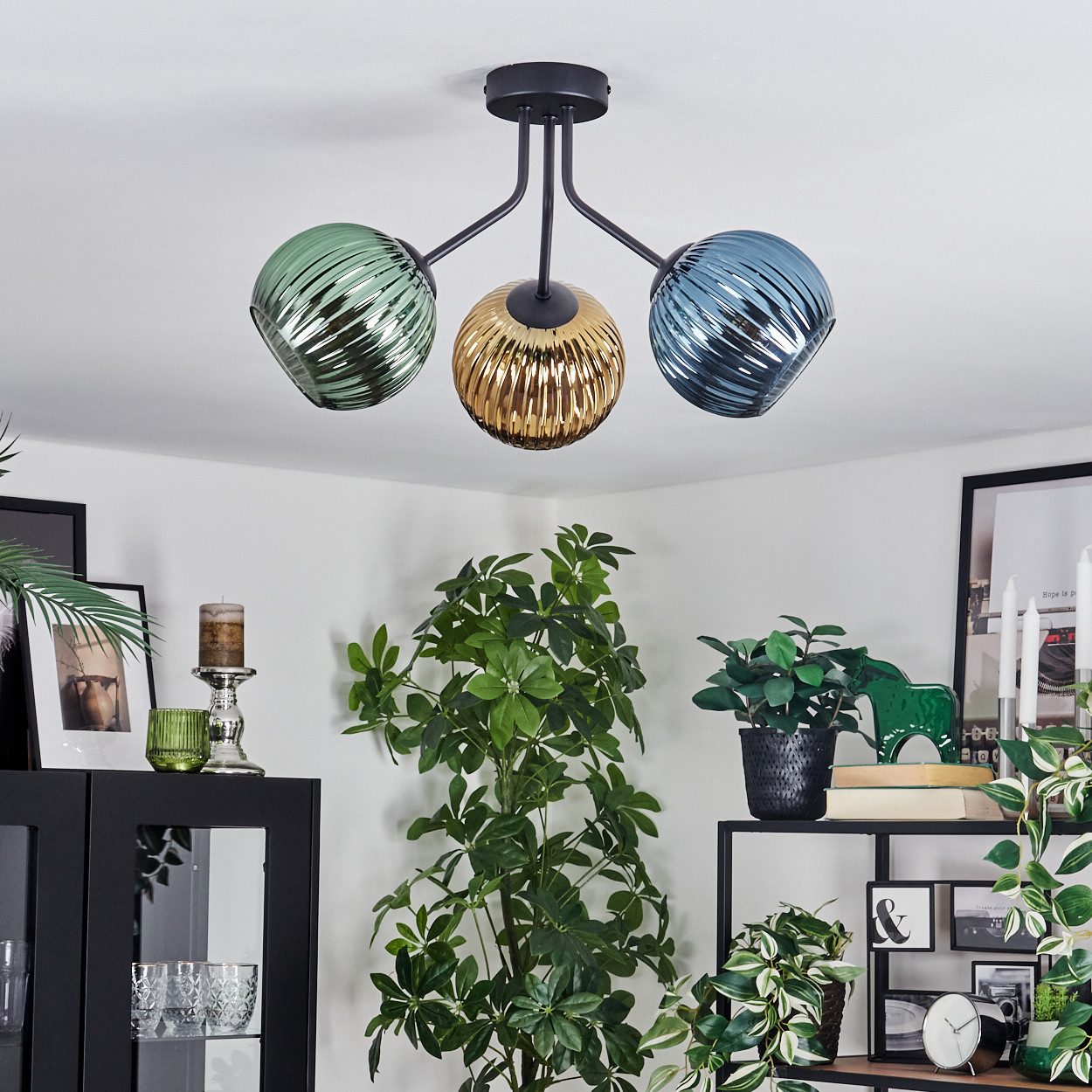 hofstein Deckenleuchte Deckenlampe aus Metall/Riffelglas in günstig online kaufen