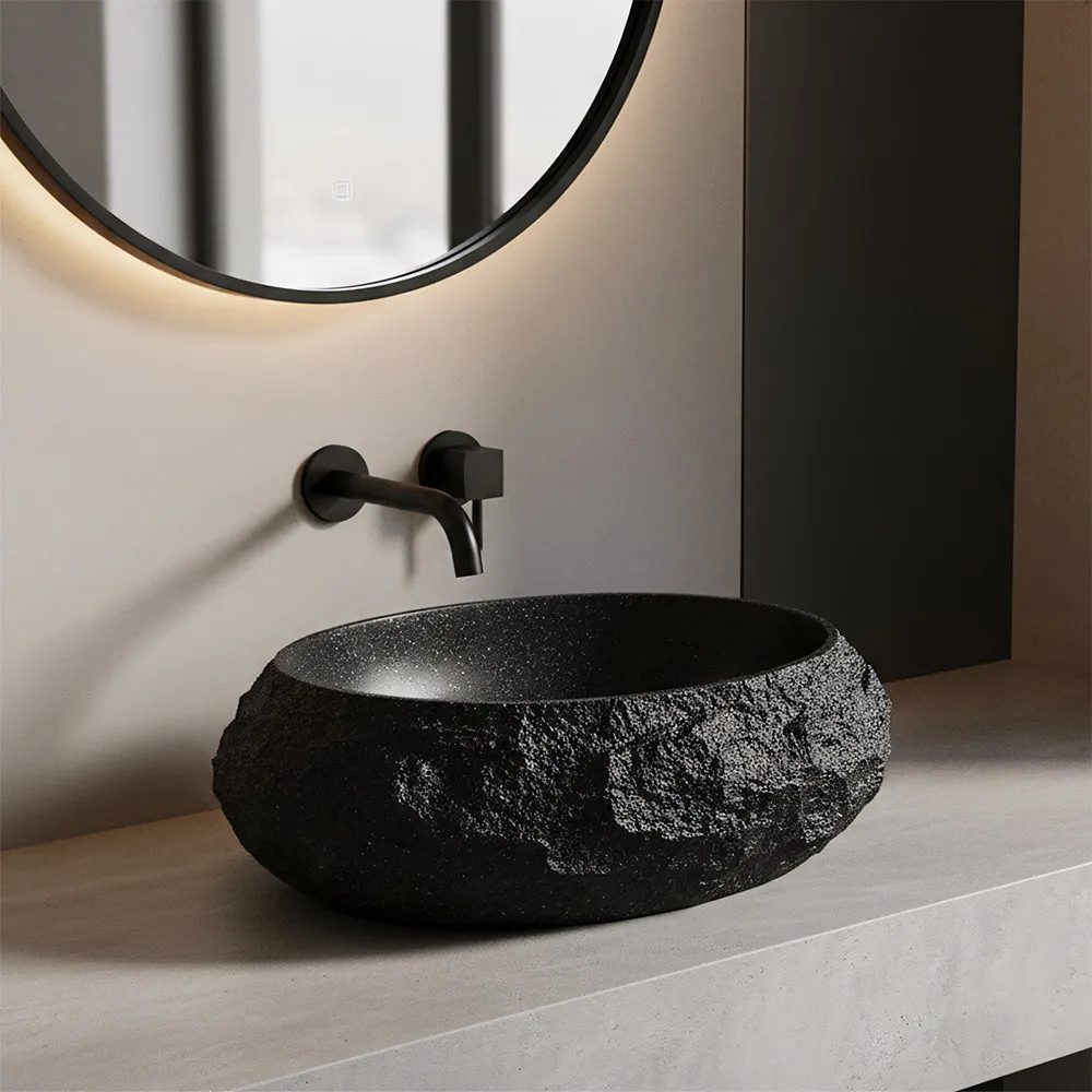 wohnwerk.idee Aufsatzwaschbecken aus Kompositstein, Designer Badwaschbecken 8 Farben