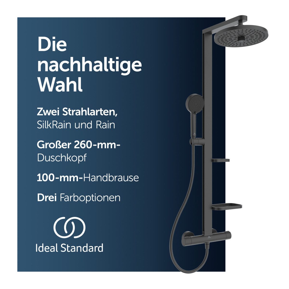 Ideal Standard Duschsystem Ceratherm Alu+, Höhe 111.30 cm, Multifunktionsbrause, mit Thermostatkartusche, Wasser- und