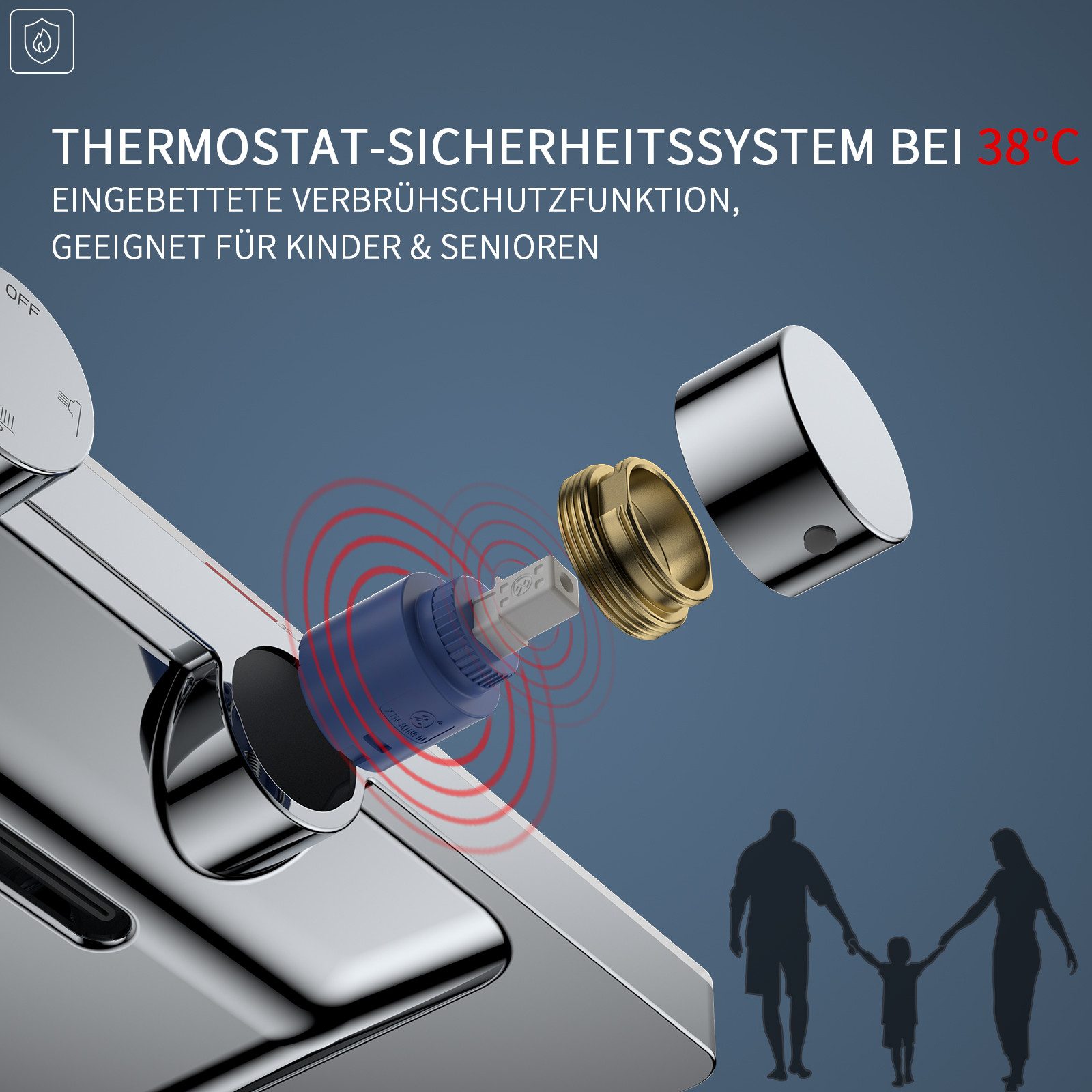 HOMELODY Duschsystem mit Thermostat und Glasablage in Chrom,Brausegarnitur, 3 Strahlart(en), Set, Funktional und hochwertig – für ein rundum perfektes Duscherle – Bild 2 von 5