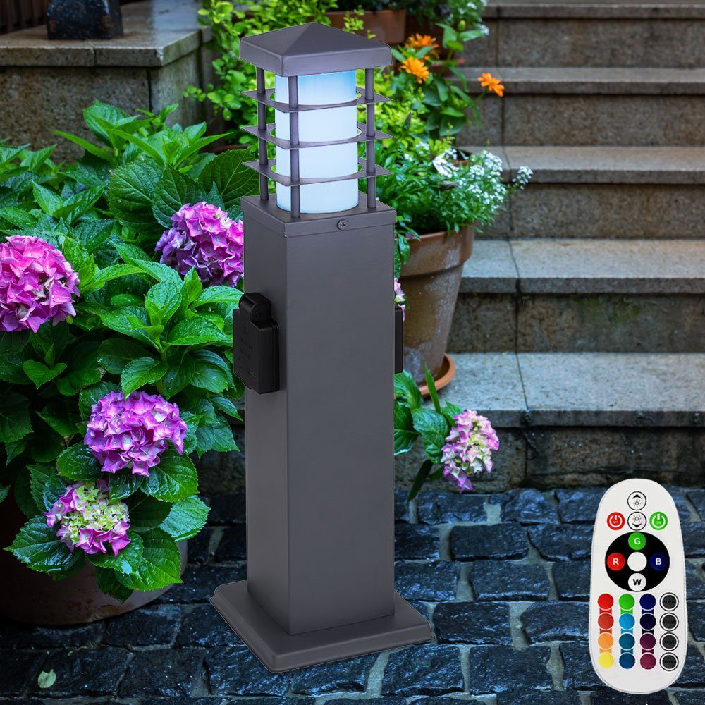 Außen LED Steckdosen Warmweiß, Farbwechsel, Edelstahl Fernbedienung Leuchtmittel inklusive, Steh Leuchte Außen-Stehlampe, Garten etc-shop