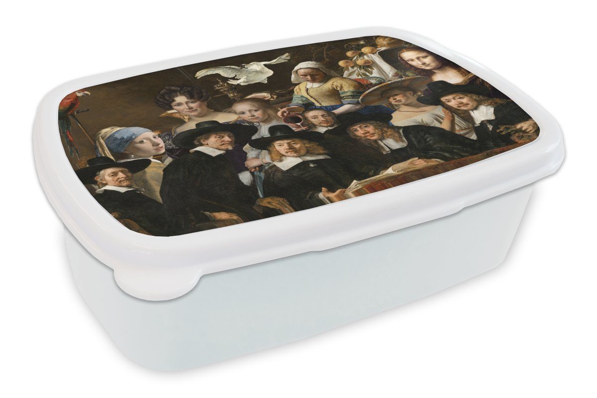 MuchoWow Lunchbox Alte Meister - Gemälde - Collage, Kunststoff, (2-tlg), Brotbox für Kinder und Erwachsene, Brotdose, für Jungs und Mädchen weiß