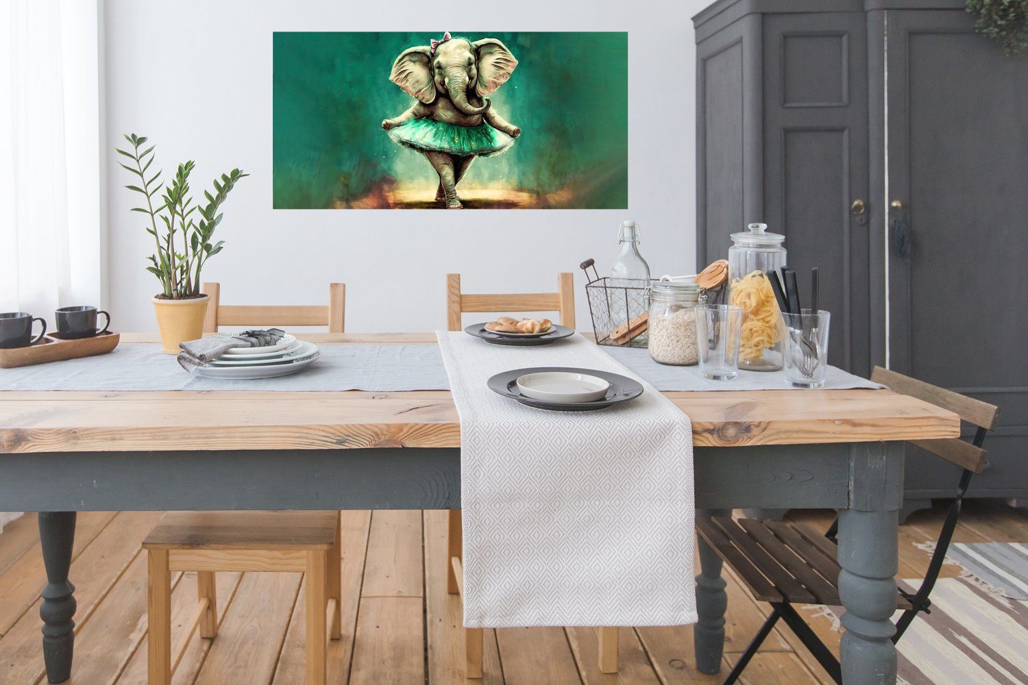 Bild Poster (1 Schlafzimmer, Farbe Rahmen, Wandposter, St), - Porträt - Bogen - Ballerina - MuchoWow Wanddeko für - Elefant Ohne Kinder, Wohnzimmer,