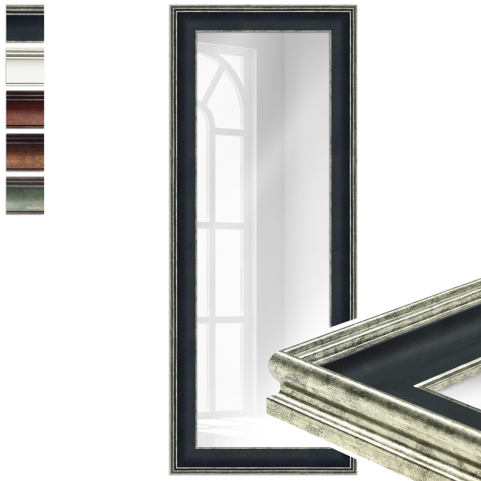 WANDStyle Wandspiegel H235, Vintage Spiegel Schwarz 40x100 cm, großer Wandspiegel Schwarz 40x100