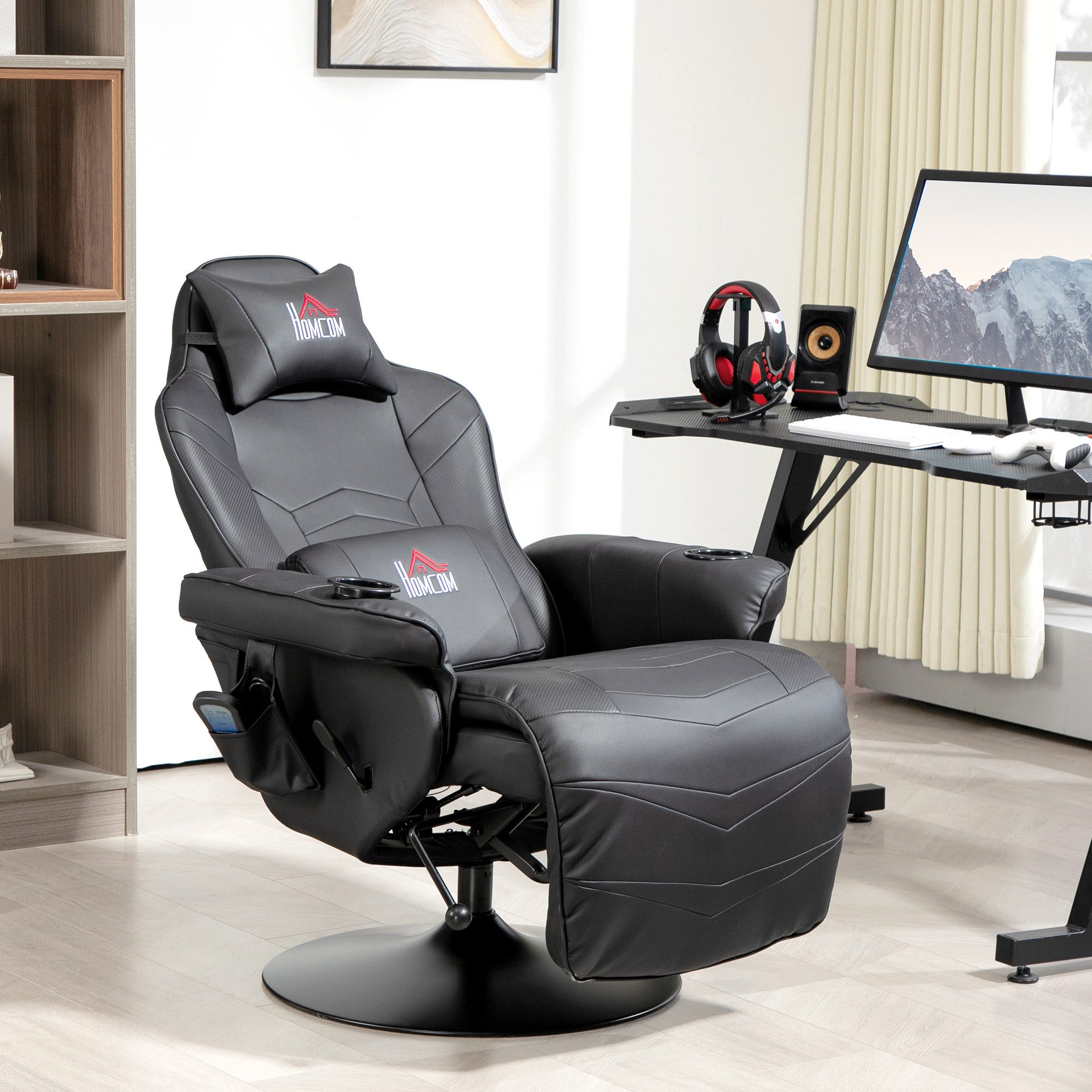 HOMCOM Massagesessel Elektrisch Sessel Kunstleder mit Liegefunktion Massage drehbar (Fernsehsessel, 1-St., Relaxsessel), für Wohnzimmer, Schwarz