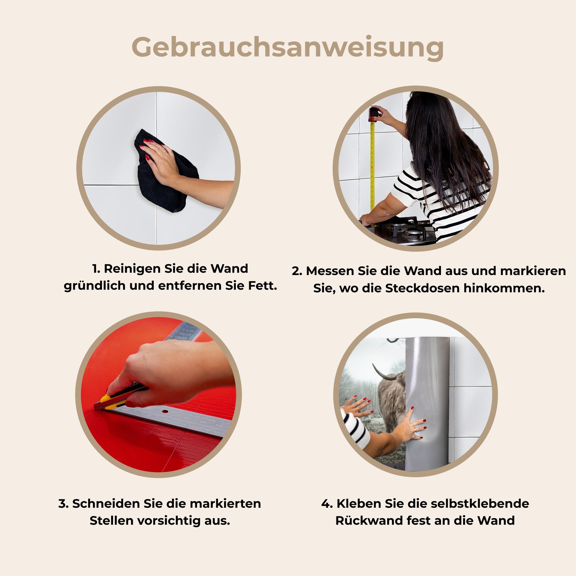 KitchenYeah Küchenrückwand selbstklebend Schottischer Highlander - Wald - Nebel - Kuh - Tiere - N, (1-tlg), Spritzschutz, Küche, Rückwand, Küchenwand, Küchenfront, 80x60 cm