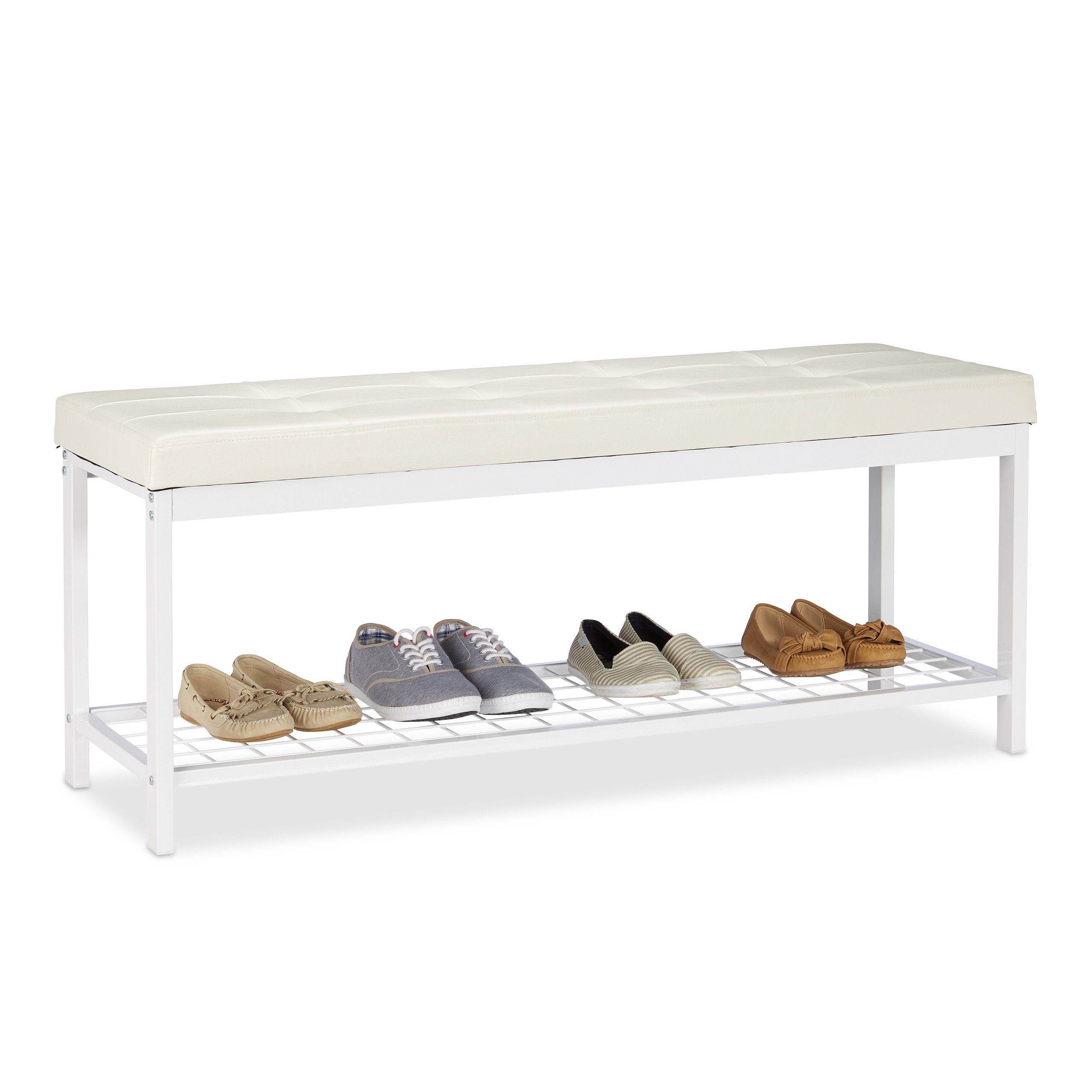 relaxdays Schuhbank XXL mit Polster (1-St), weiß