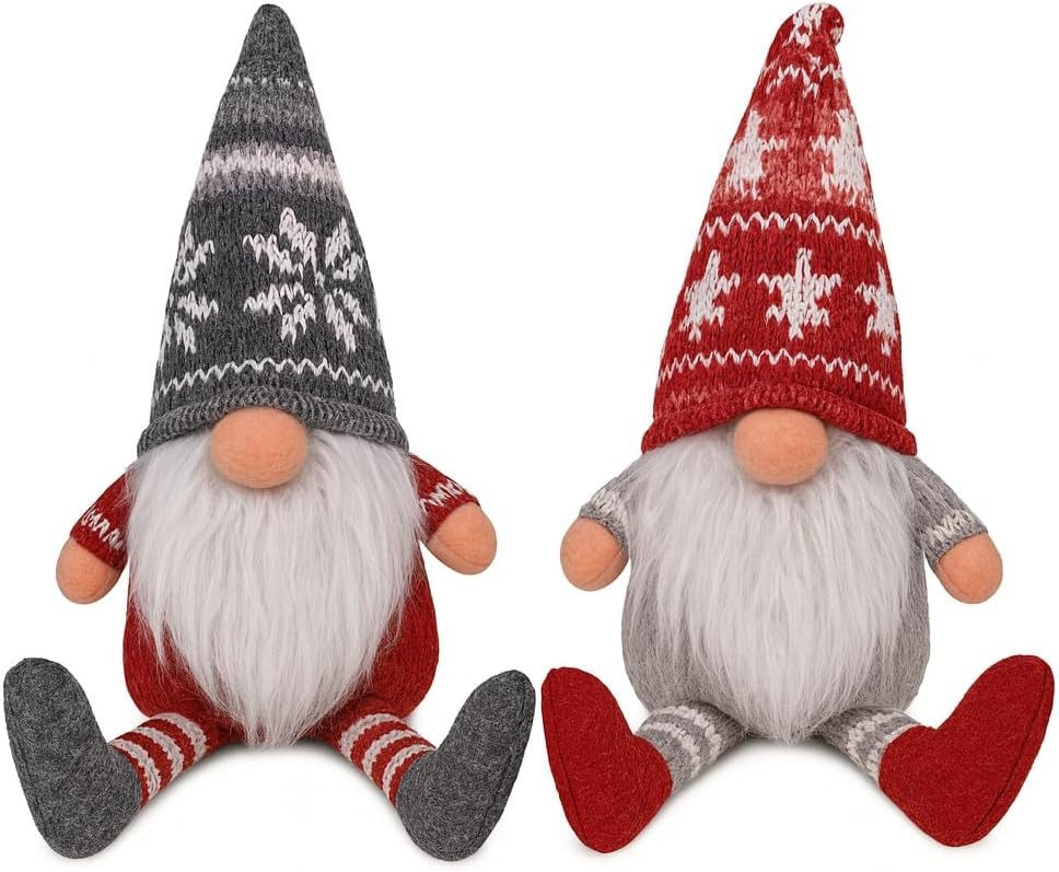 hausleben Wichtel Figuren Set – 21,5 cm (2 St), mit Schlenkerbeinen – Stofffiguren rot & grau mit Bart