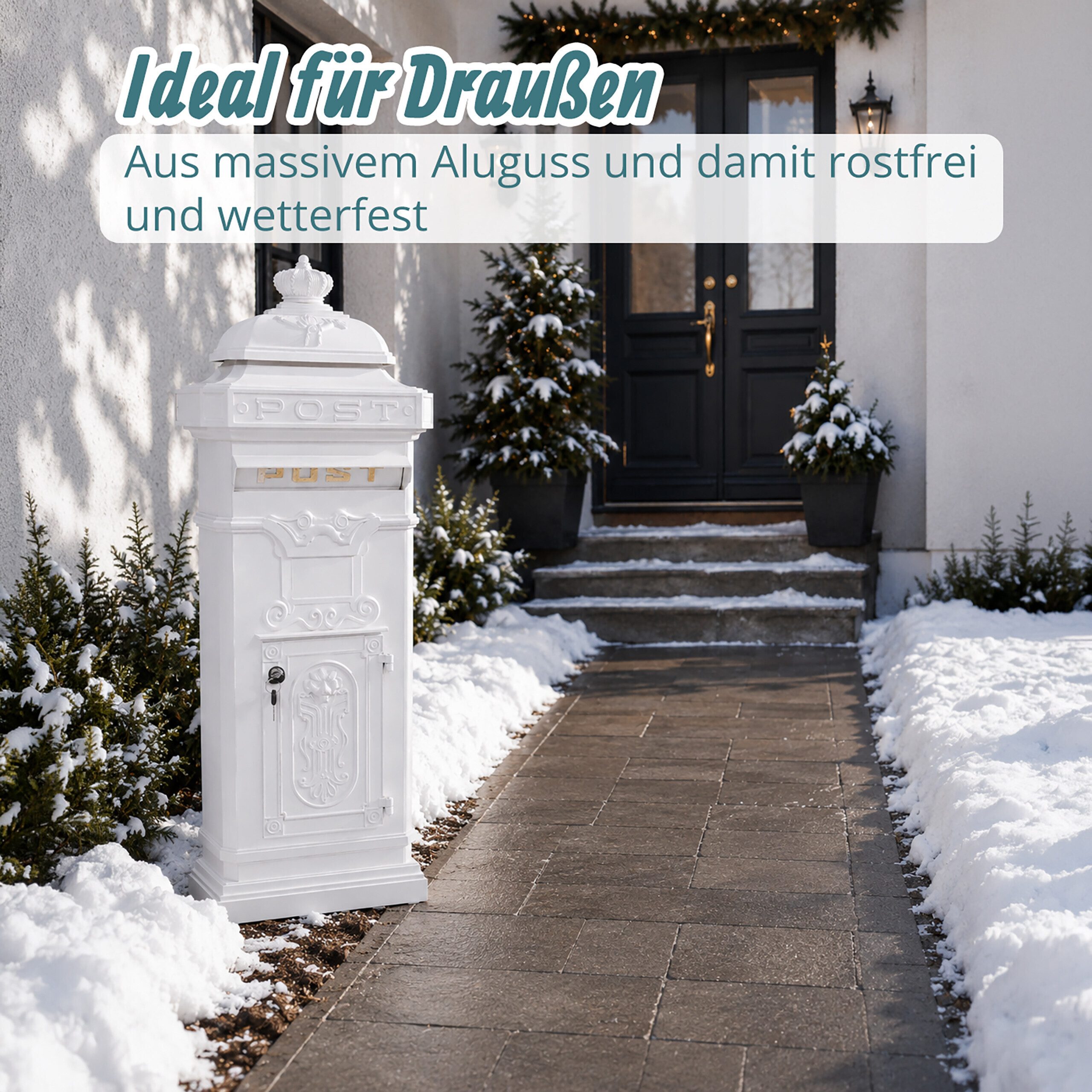 relaxdays Briefkasten Standbriefkasten Antik (1-St), weiß – Bild 2 von 5