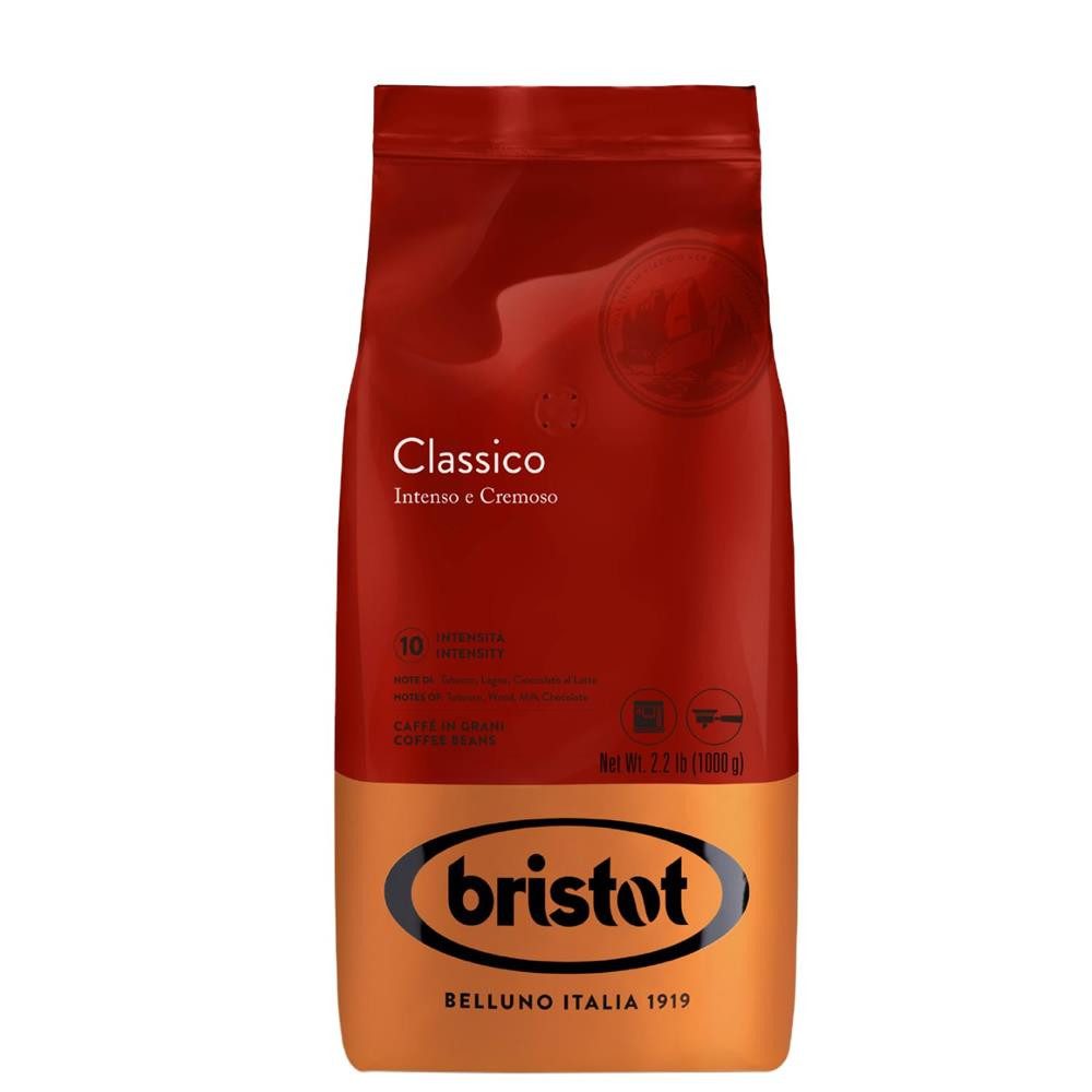 bristot Kaffee Classico Bohnen Kaffeebohnen, 10 x 1000 g, Kräftige Mischung mit Robusta-Anteil für volle Intensität
