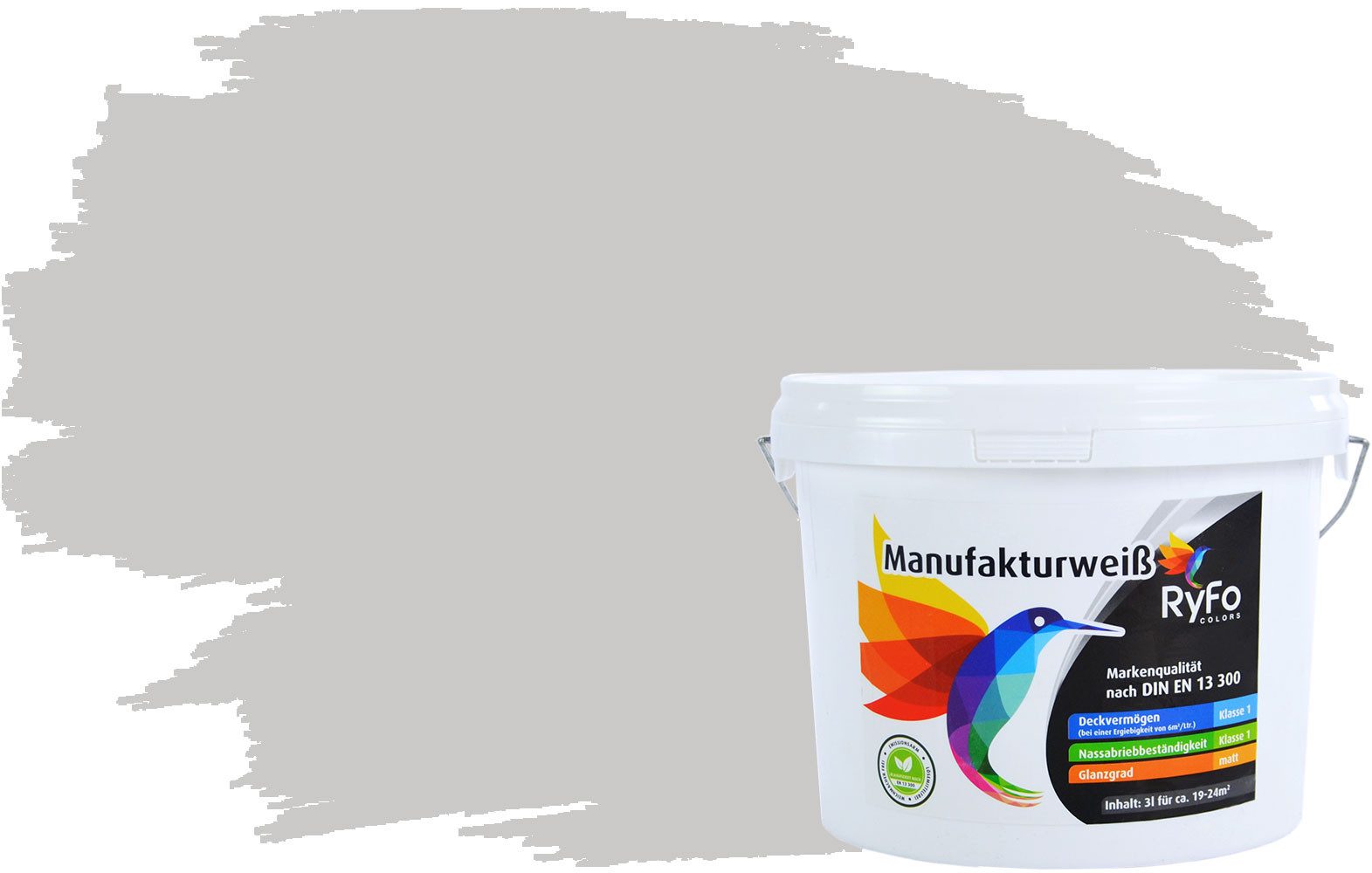 RyFo Colors Wand- und Deckenfarbe Manufakturweiß Grautöne,1 L reicht für ca. 8 m², Deckkraft-/Nassabriebklasse 1, matt, atmungsaktiv, für Innenräume