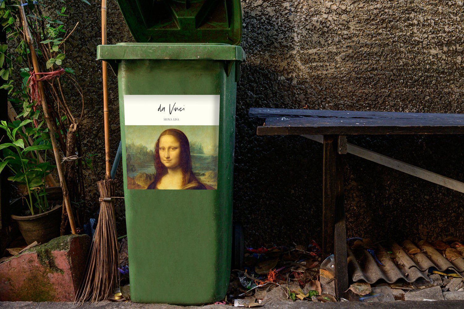 Container, - Abfalbehälter St), Alte (1 Wandsticker Vinci Mona Meister - Mülleimer-aufkleber, da Leonardo Mülltonne, MuchoWow Lisa Sticker,