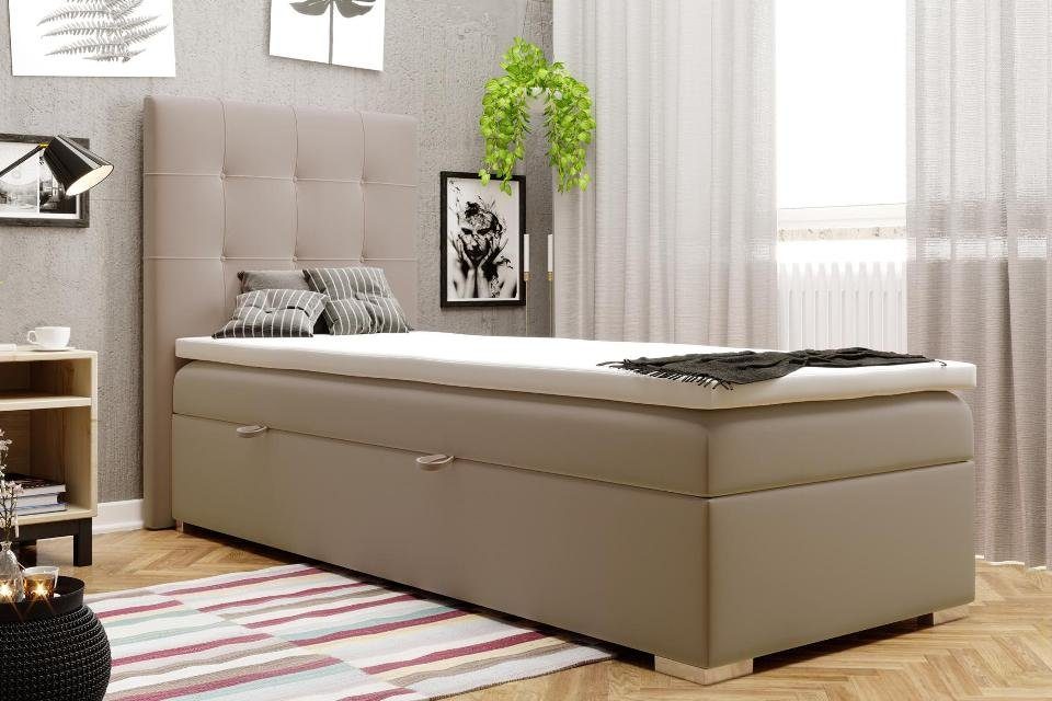 JVmoebel Bett Luxus Boxspring Bett Betten Polster Funktion Bettkasten 90x200cm Beige