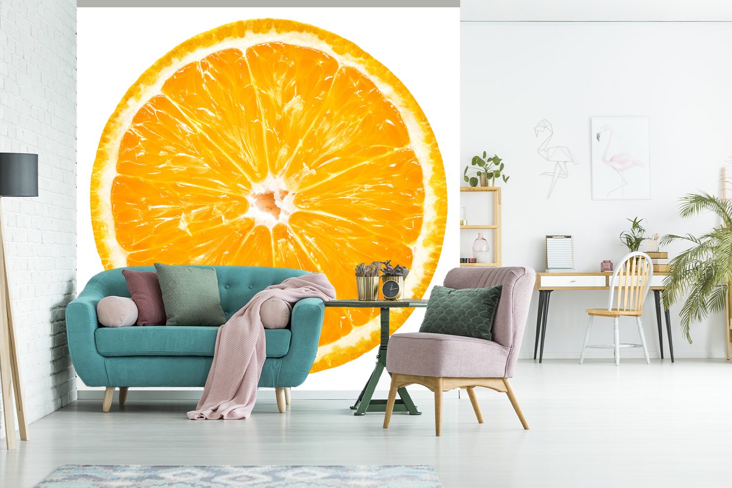 Wandtapete Obst oder MuchoWow Orange bedruckt, (5 - Vinyl Matt, Wohnzimmer Weiß, Fototapete - für Schlafzimmer, St), Tapete