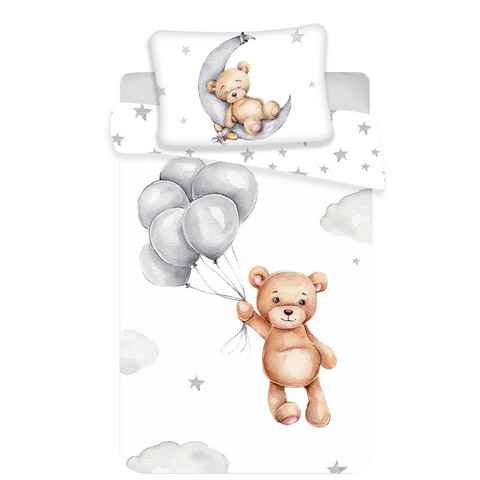 Babybettwäsche Set Bär Weiß 100x135 cm, 40x60 cm, Häßler Homefashion, 100% Baumwolle, 2 teilig, mit Reißverschluss